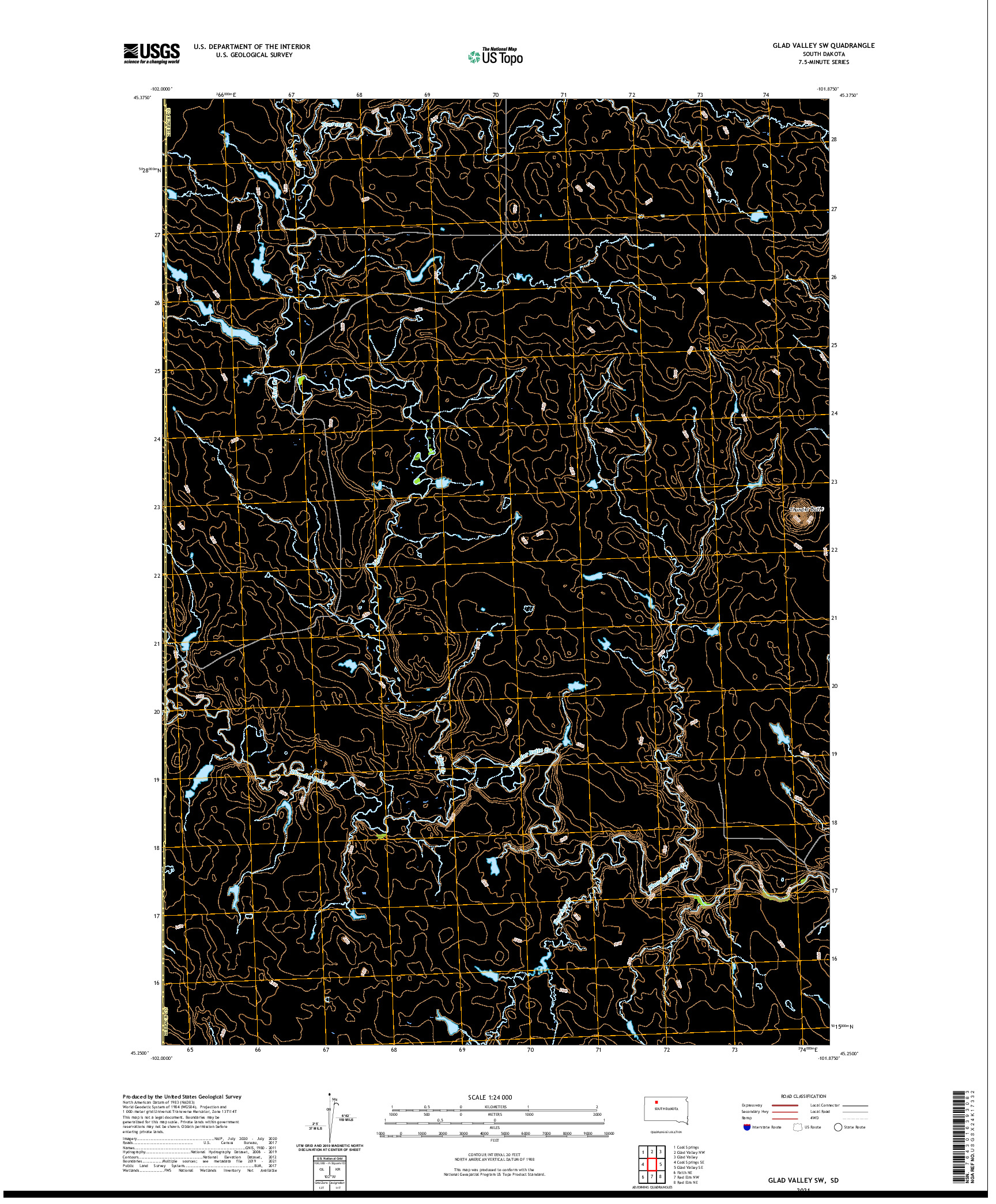 USGS US TOPO 7.5-MINUTE MAP FOR GLAD VALLEY SW, SD 2021