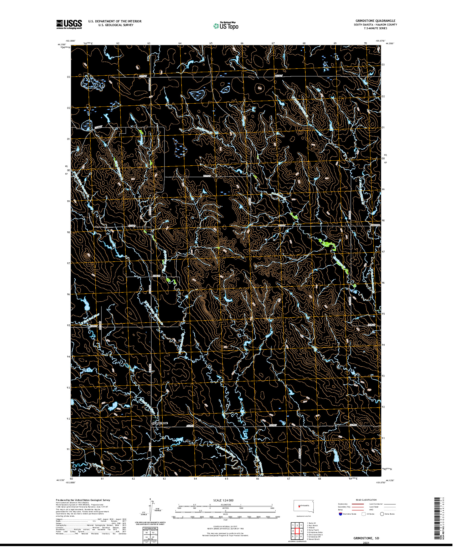 USGS US TOPO 7.5-MINUTE MAP FOR GRINDSTONE, SD 2021