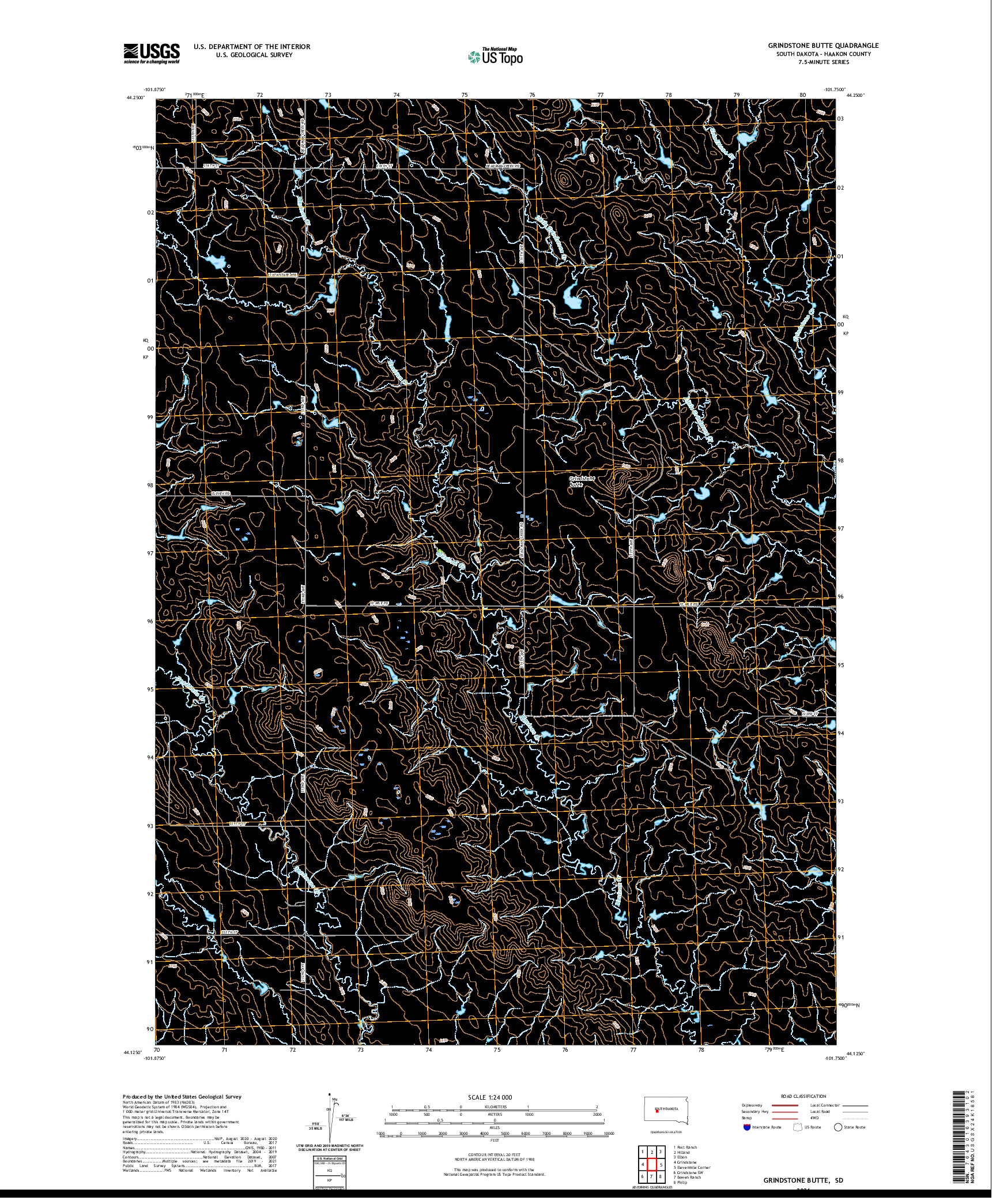 USGS US TOPO 7.5-MINUTE MAP FOR GRINDSTONE BUTTE, SD 2021