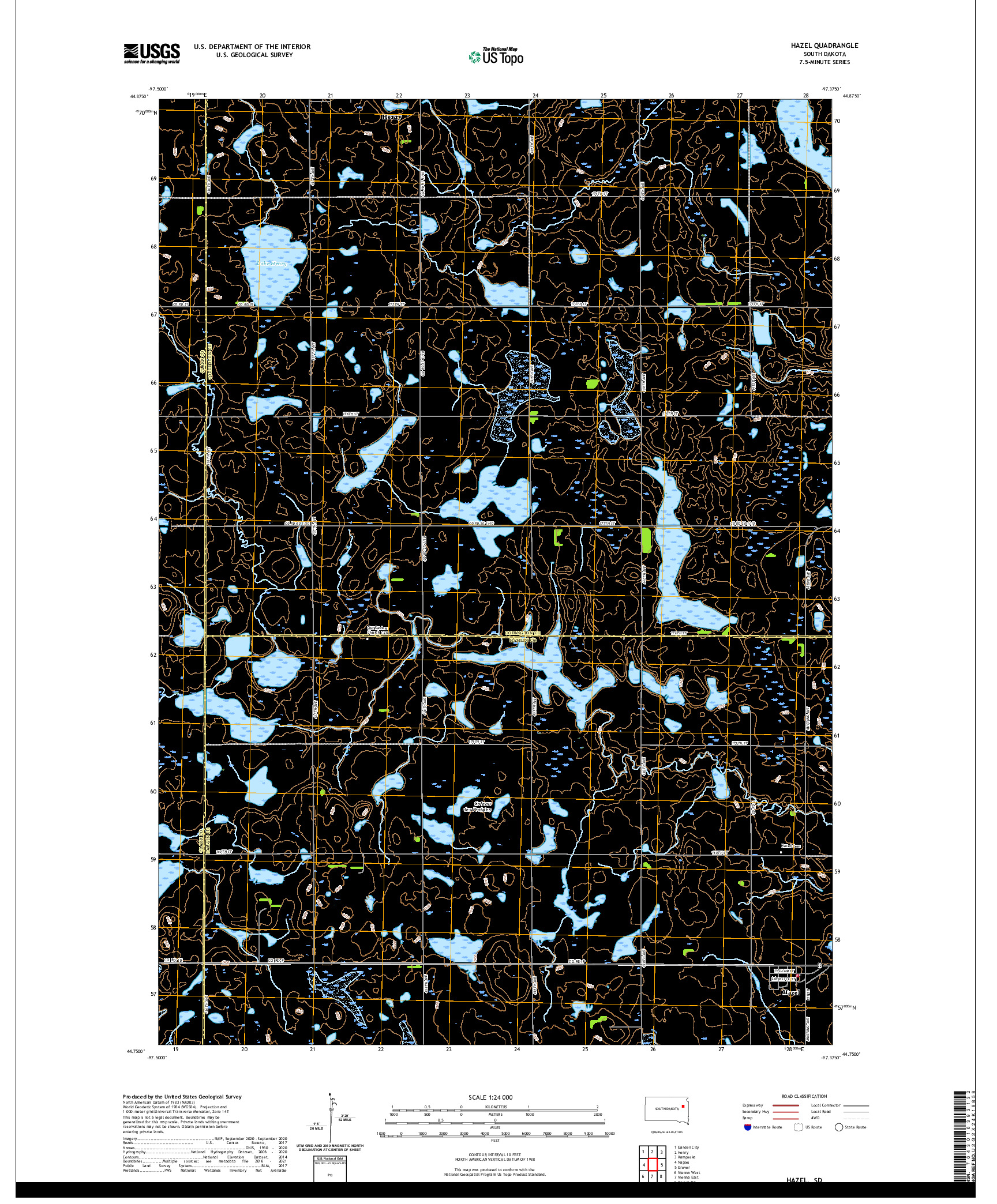 USGS US TOPO 7.5-MINUTE MAP FOR HAZEL, SD 2021