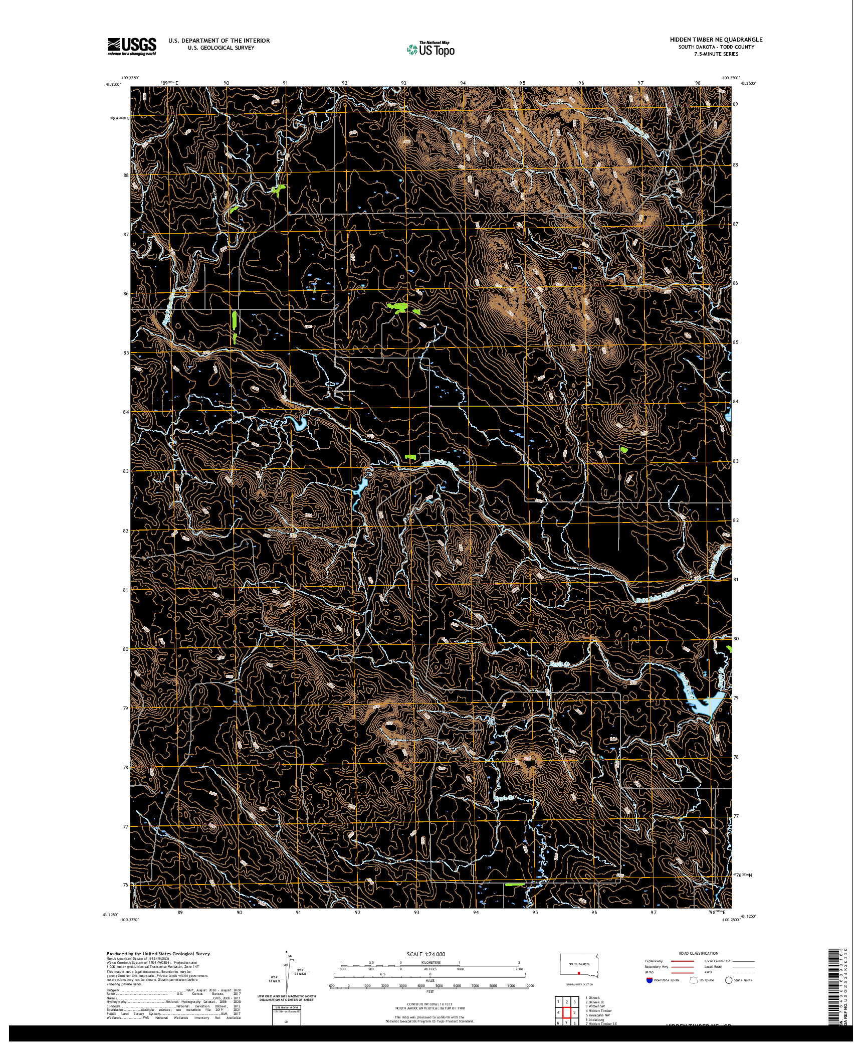 USGS US TOPO 7.5-MINUTE MAP FOR HIDDEN TIMBER NE, SD 2021