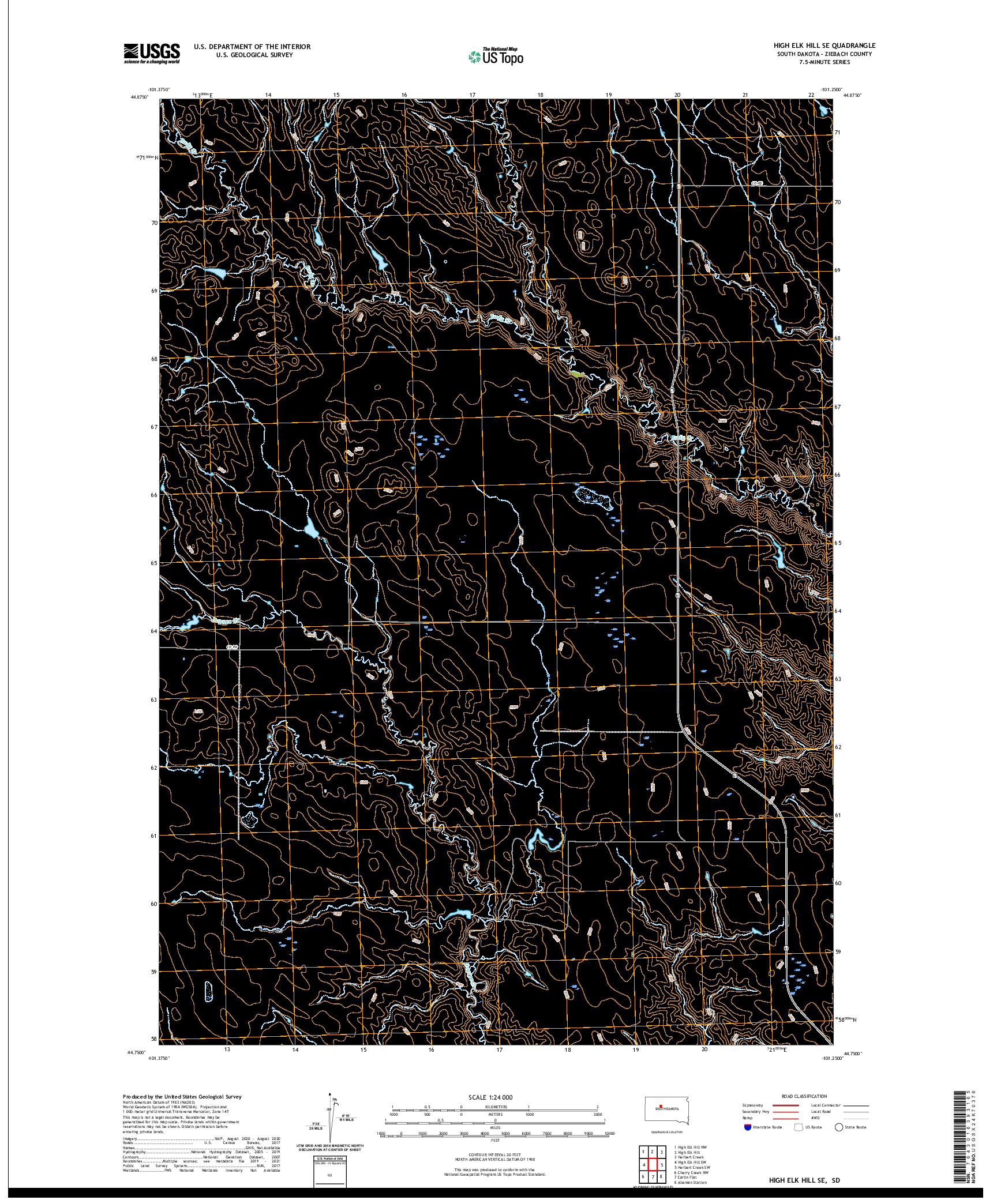 USGS US TOPO 7.5-MINUTE MAP FOR HIGH ELK HILL SE, SD 2021