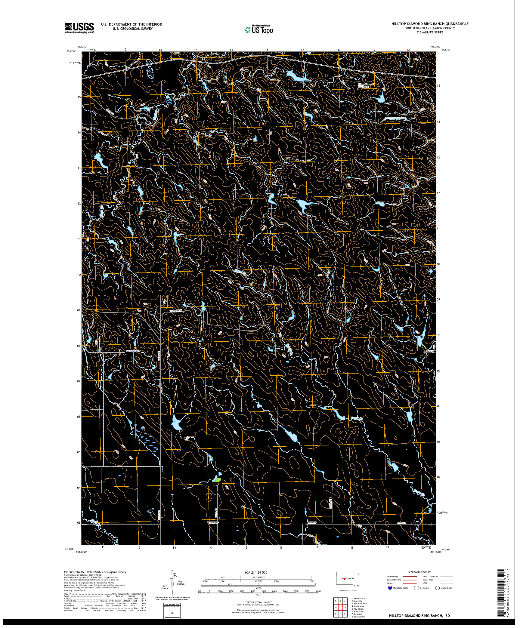 USGS US TOPO 7.5-MINUTE MAP FOR HILLTOP DIAMOND RING RANCH, SD 2021