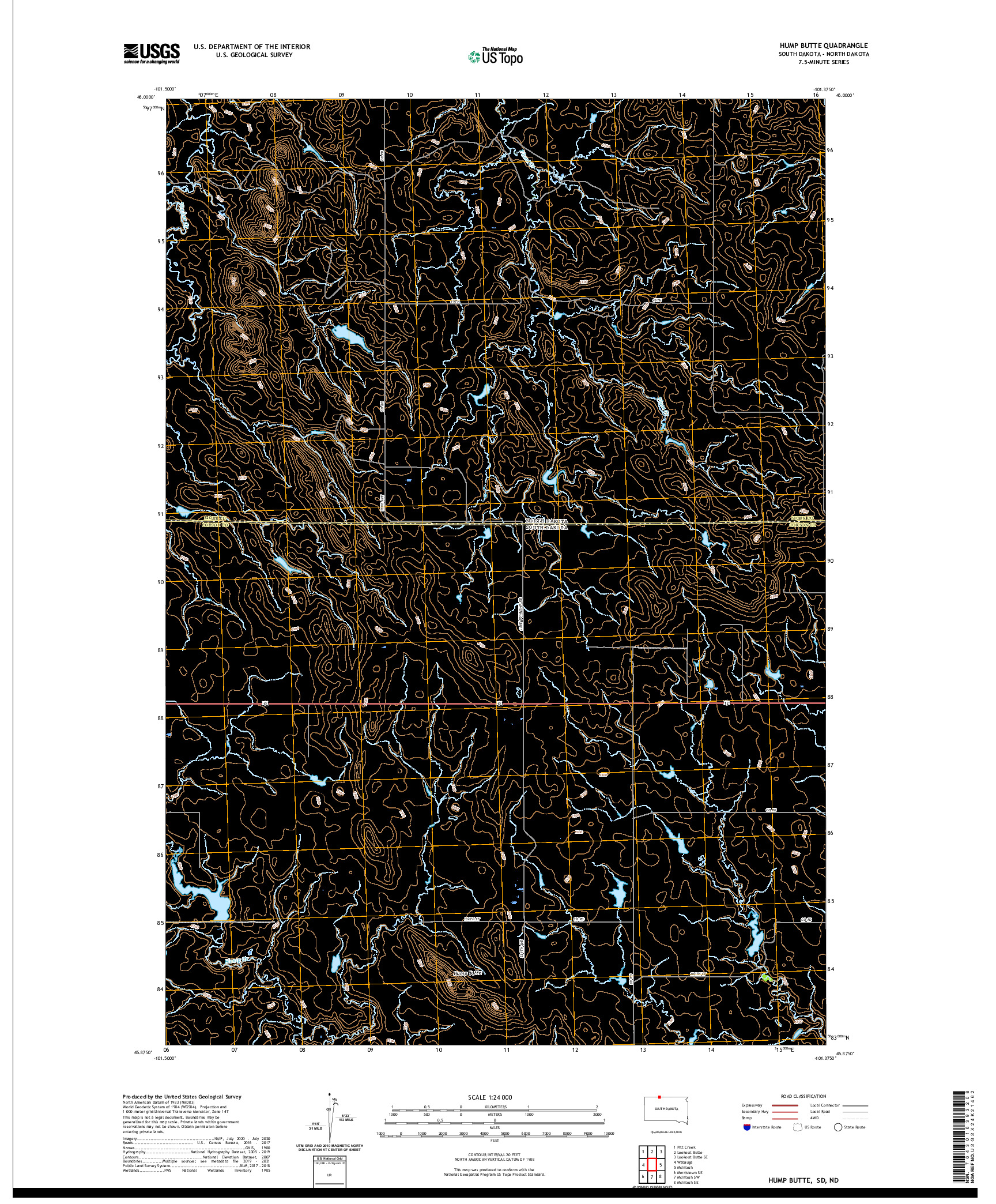 USGS US TOPO 7.5-MINUTE MAP FOR HUMP BUTTE, SD,ND 2021