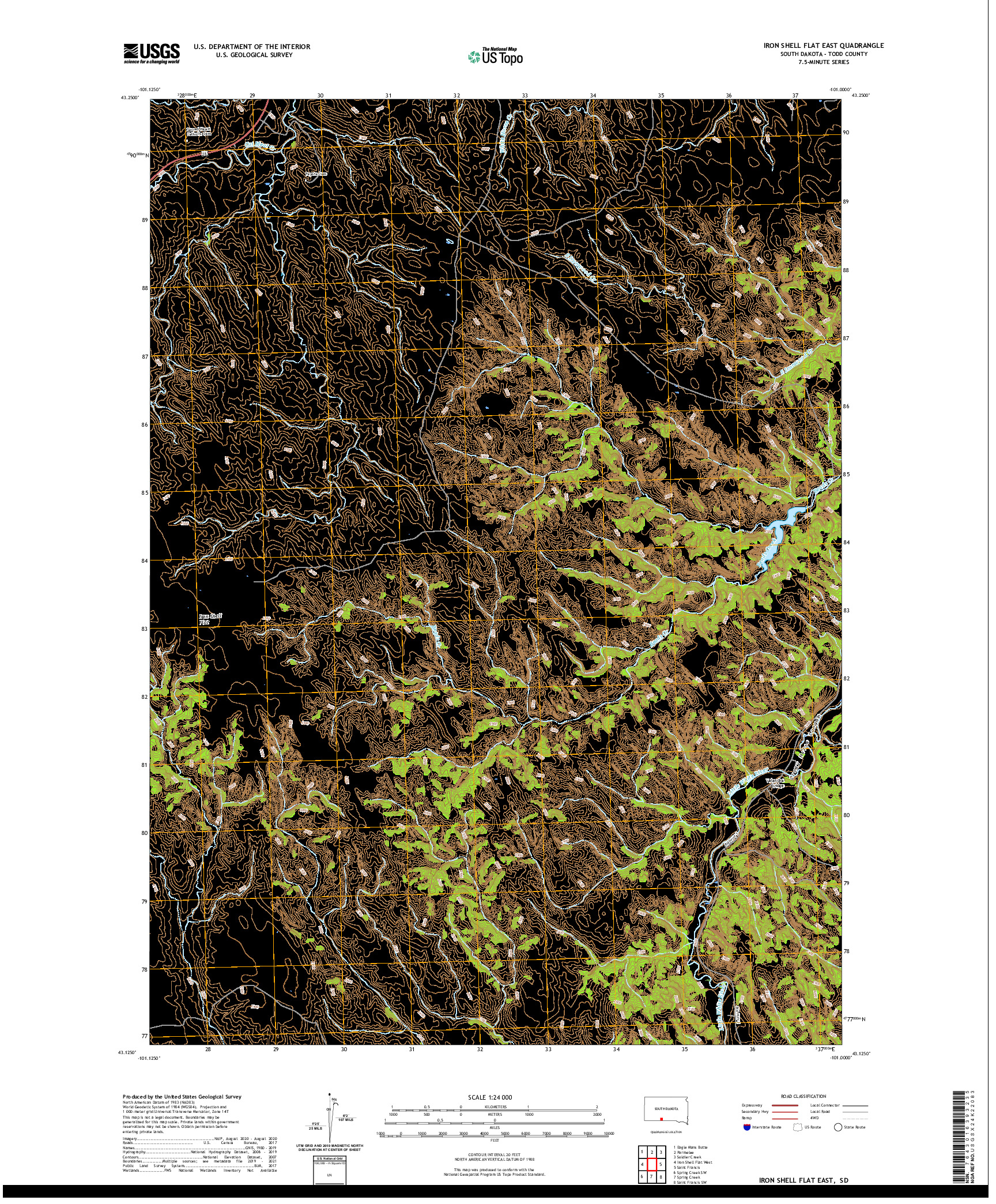 USGS US TOPO 7.5-MINUTE MAP FOR IRON SHELL FLAT EAST, SD 2021