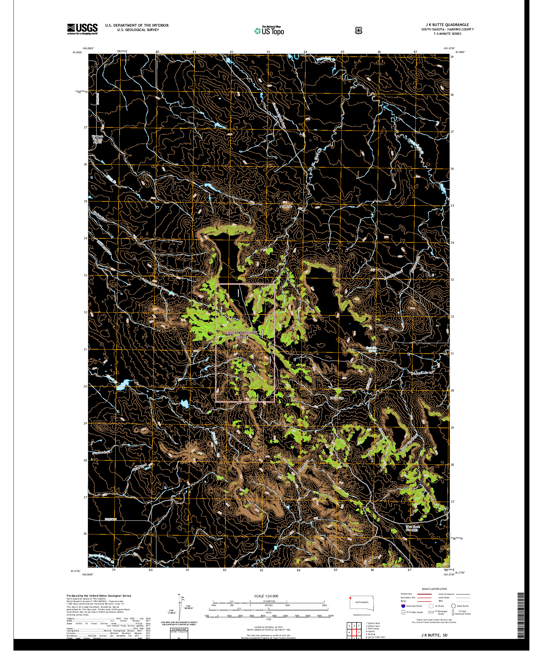 USGS US TOPO 7.5-MINUTE MAP FOR J K BUTTE, SD 2021