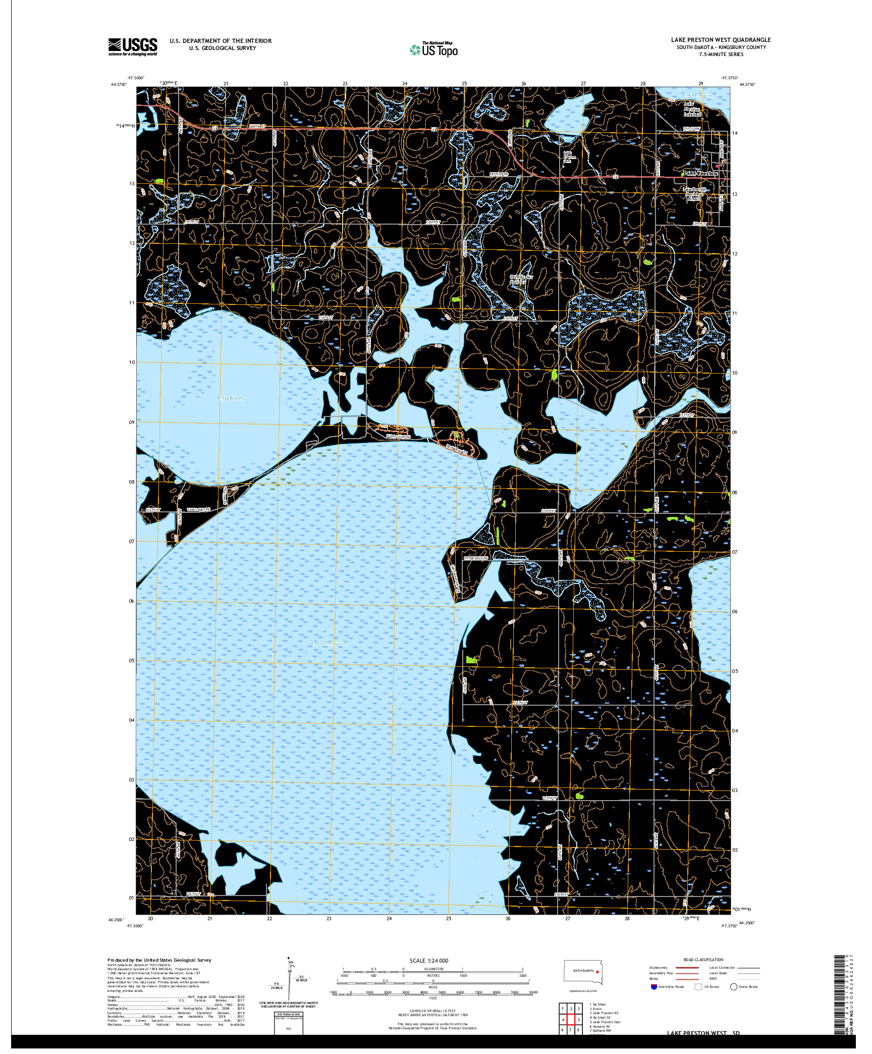 USGS US TOPO 7.5-MINUTE MAP FOR LAKE PRESTON WEST, SD 2021