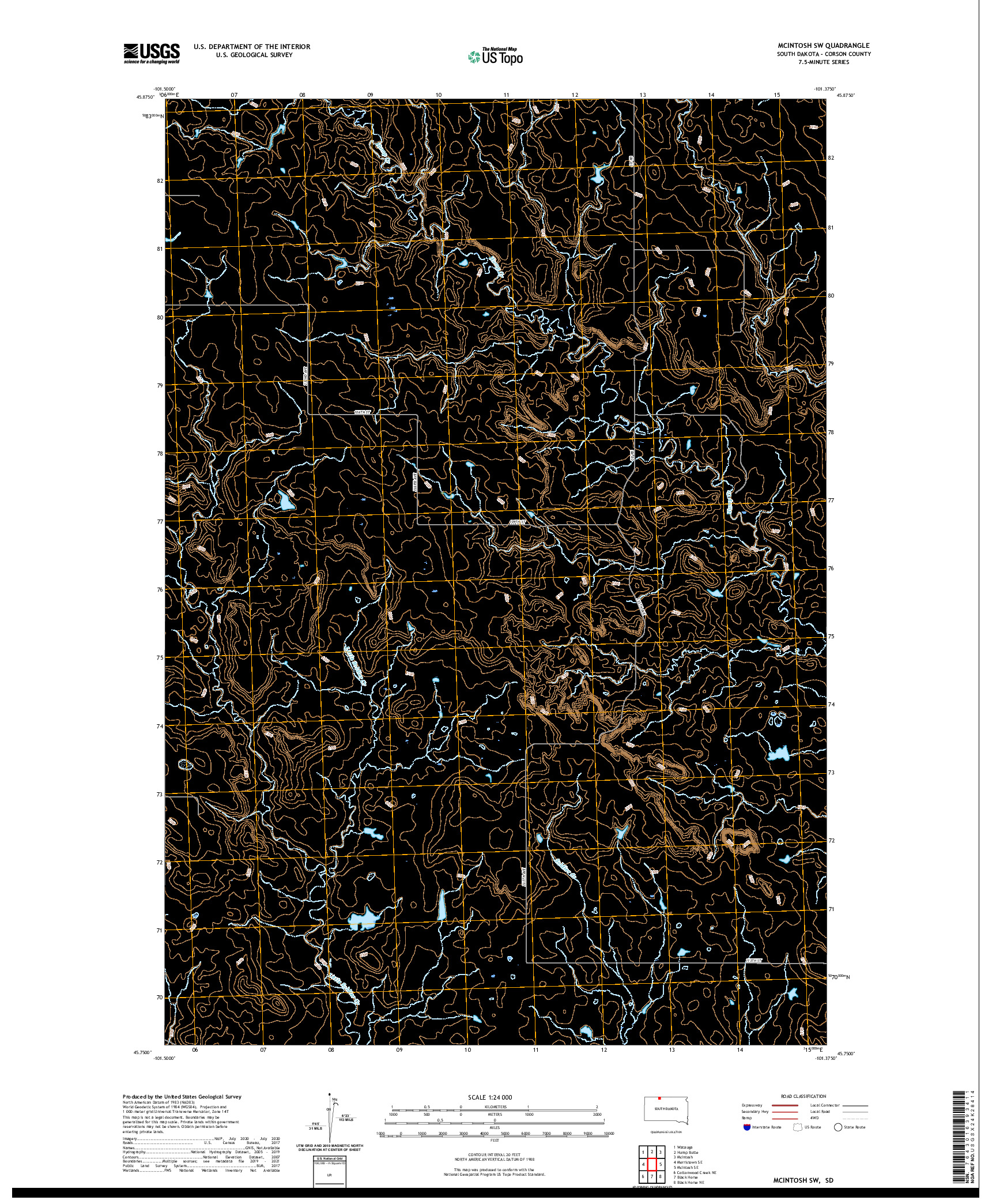 USGS US TOPO 7.5-MINUTE MAP FOR MCINTOSH SW, SD 2021