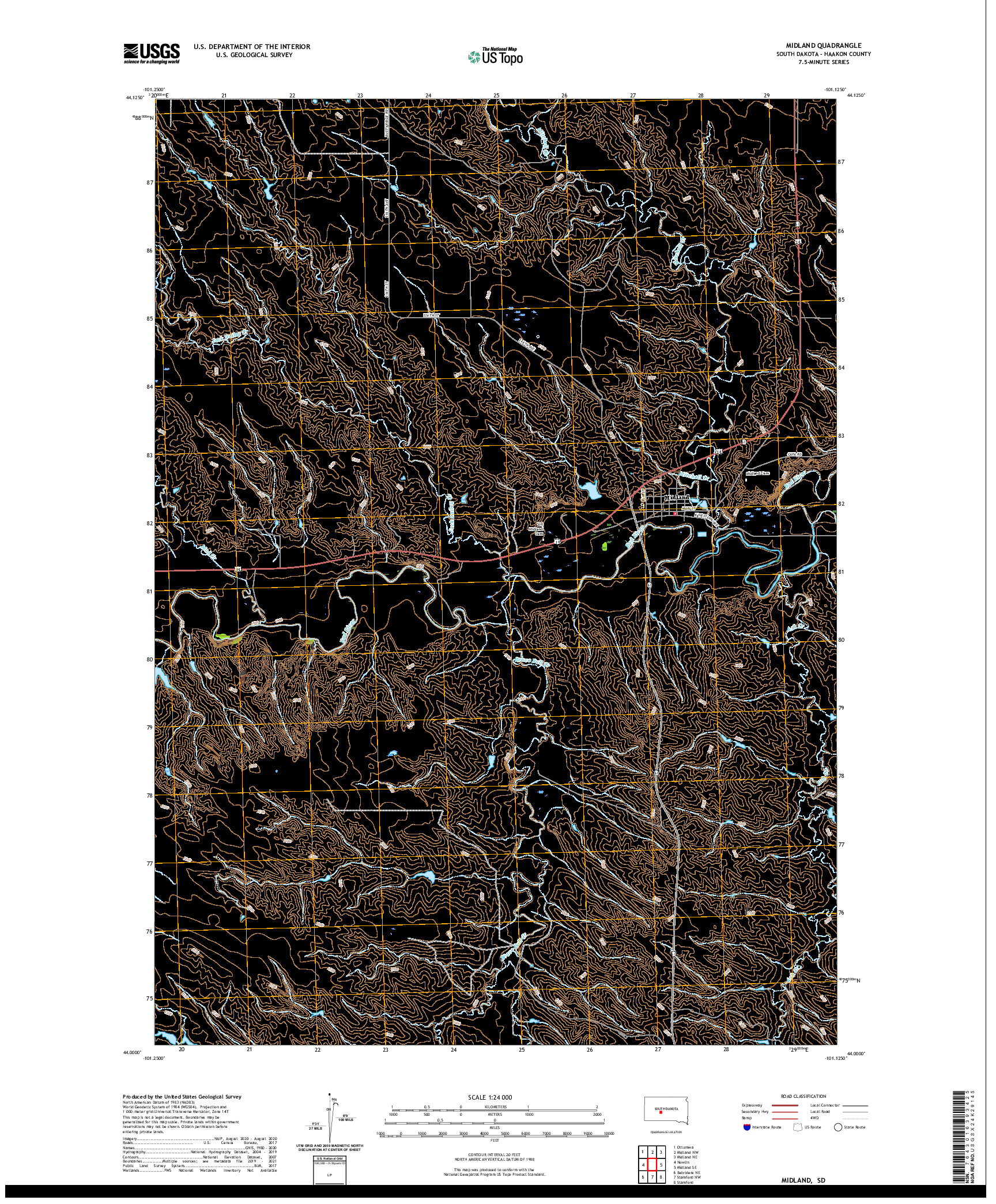 USGS US TOPO 7.5-MINUTE MAP FOR MIDLAND, SD 2021