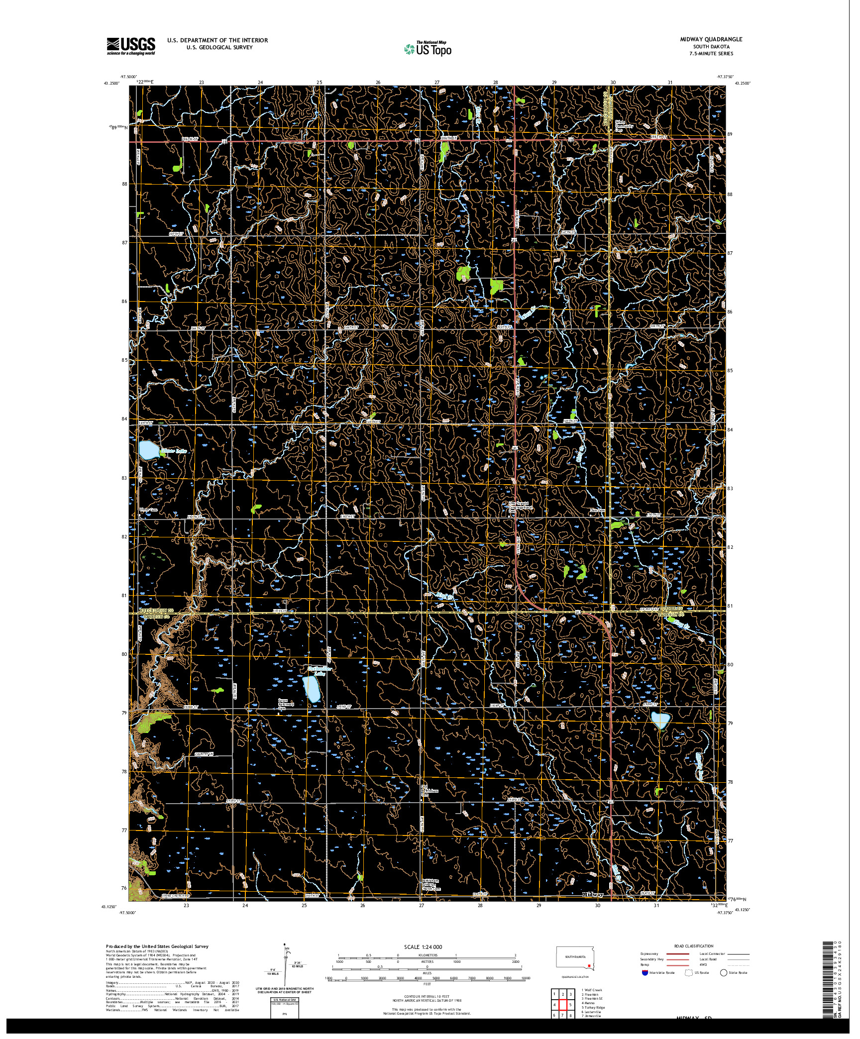 USGS US TOPO 7.5-MINUTE MAP FOR MIDWAY, SD 2021