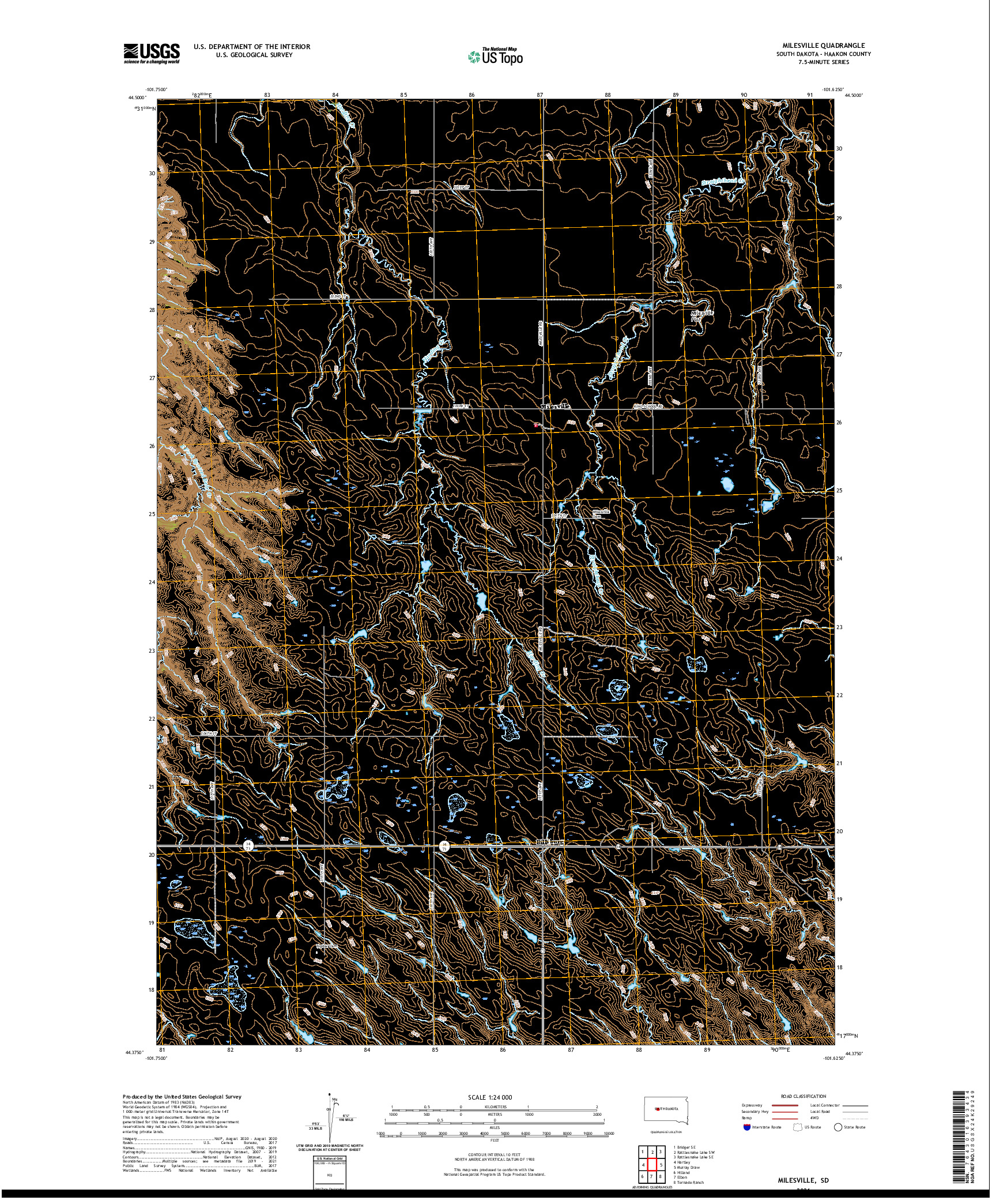 USGS US TOPO 7.5-MINUTE MAP FOR MILESVILLE, SD 2021