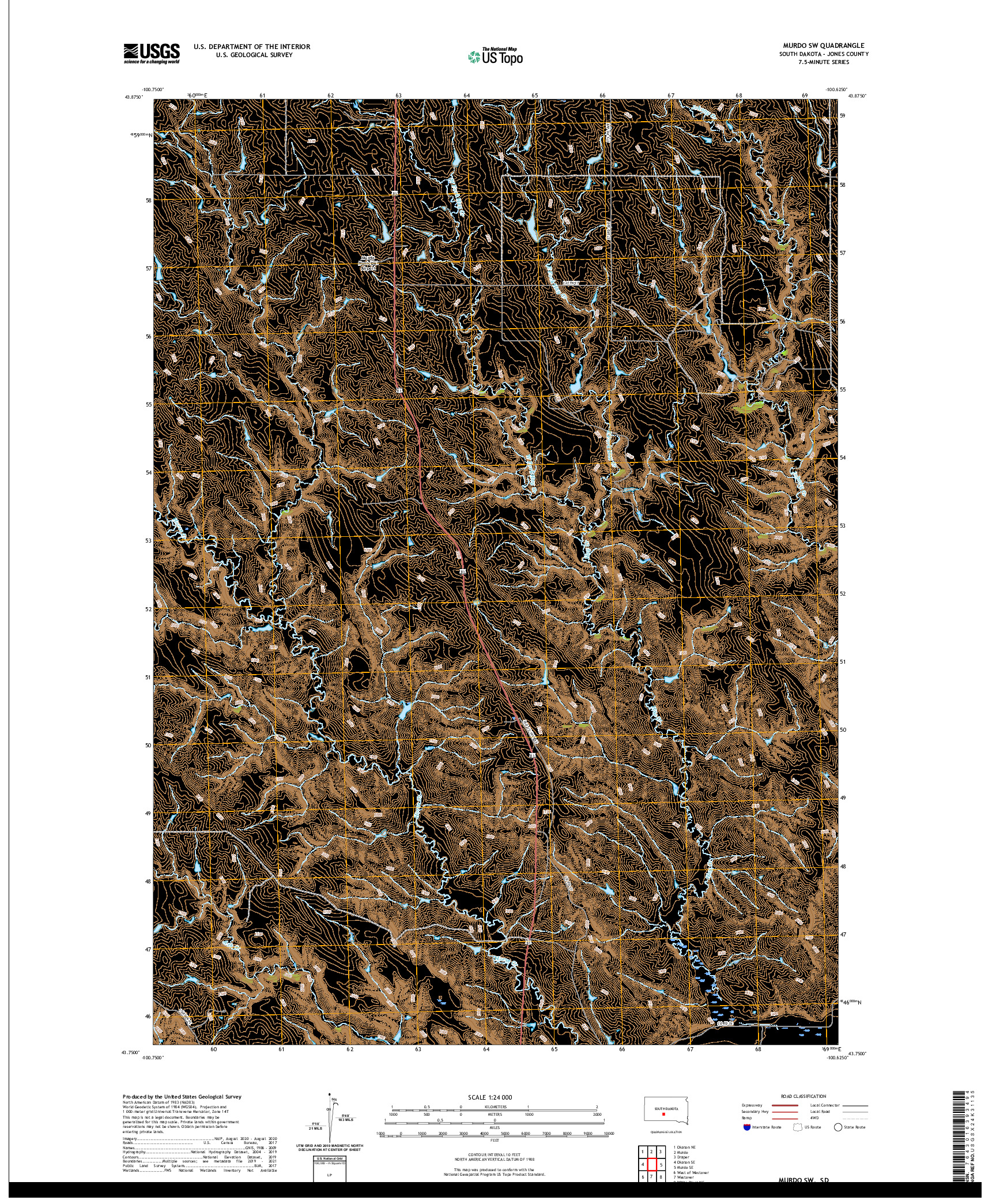 USGS US TOPO 7.5-MINUTE MAP FOR MURDO SW, SD 2021