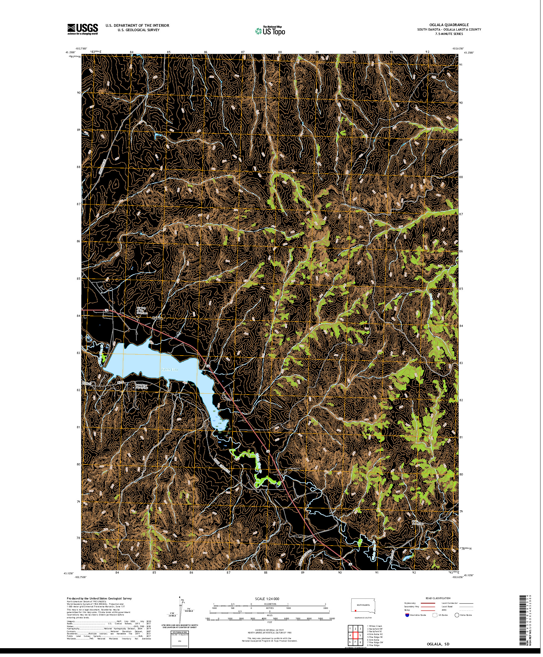 USGS US TOPO 7.5-MINUTE MAP FOR OGLALA, SD 2021