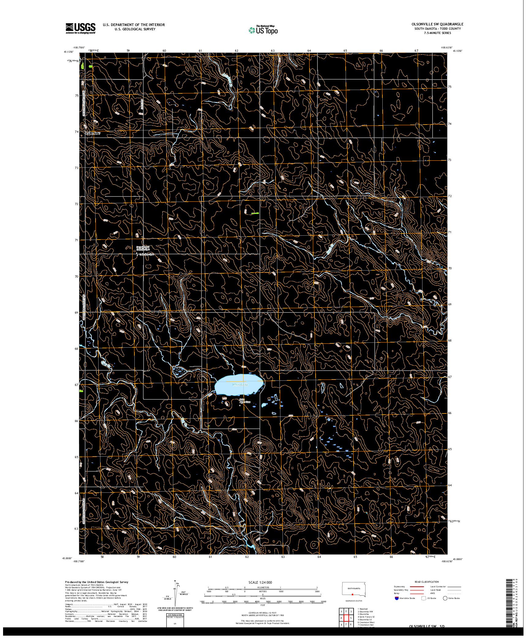 USGS US TOPO 7.5-MINUTE MAP FOR OLSONVILLE SW, SD 2021