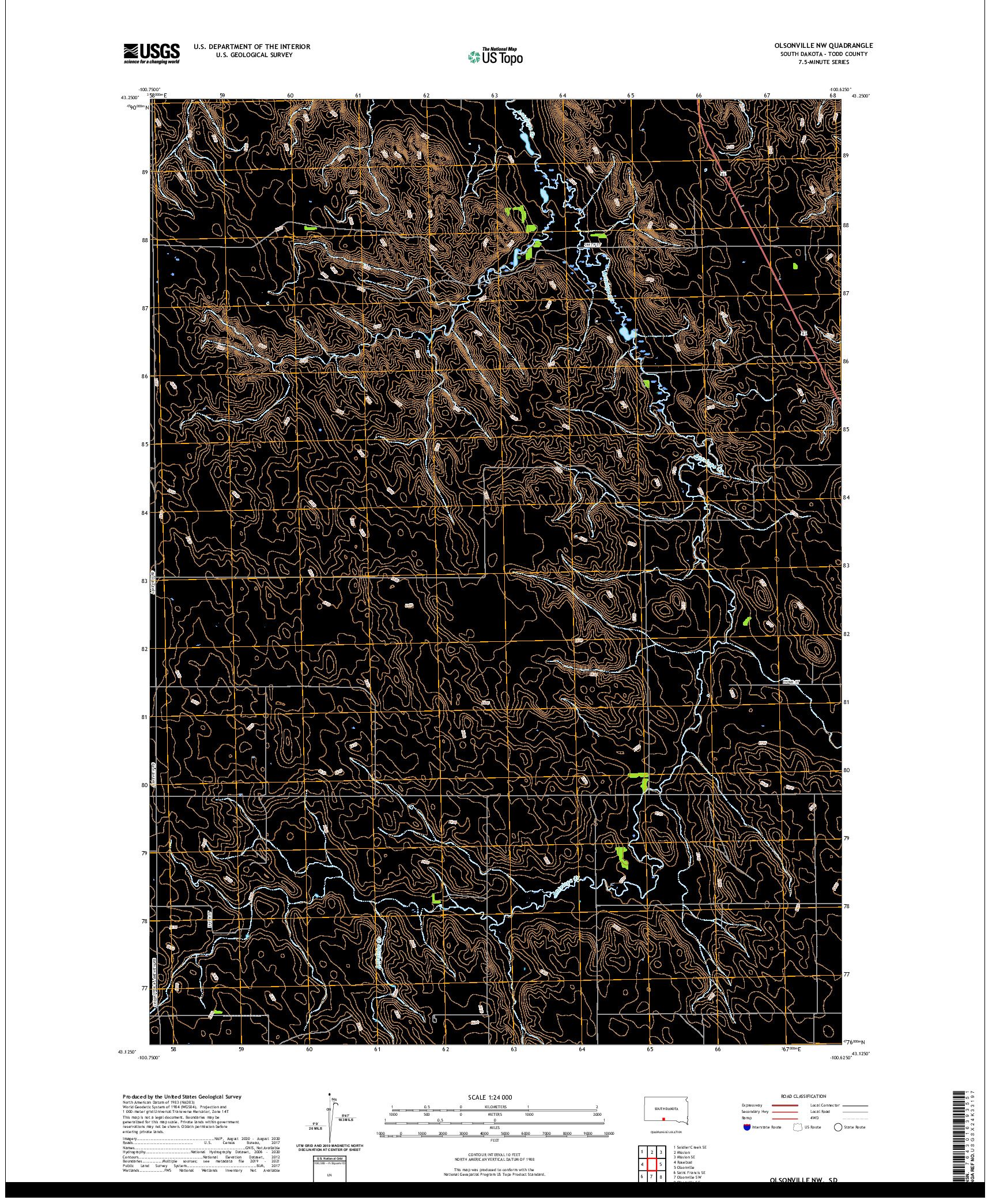 USGS US TOPO 7.5-MINUTE MAP FOR OLSONVILLE NW, SD 2021