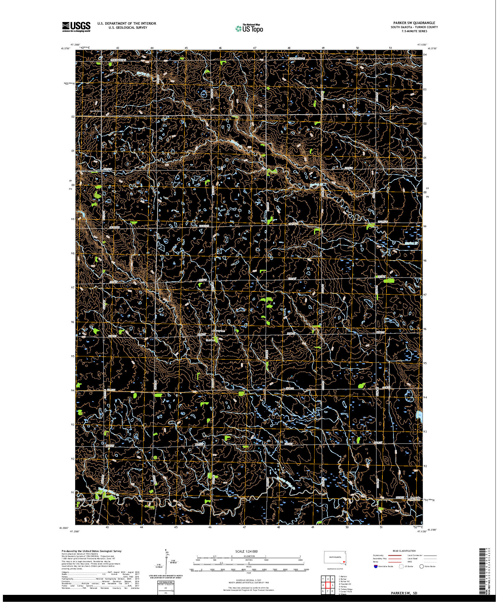 USGS US TOPO 7.5-MINUTE MAP FOR PARKER SW, SD 2021