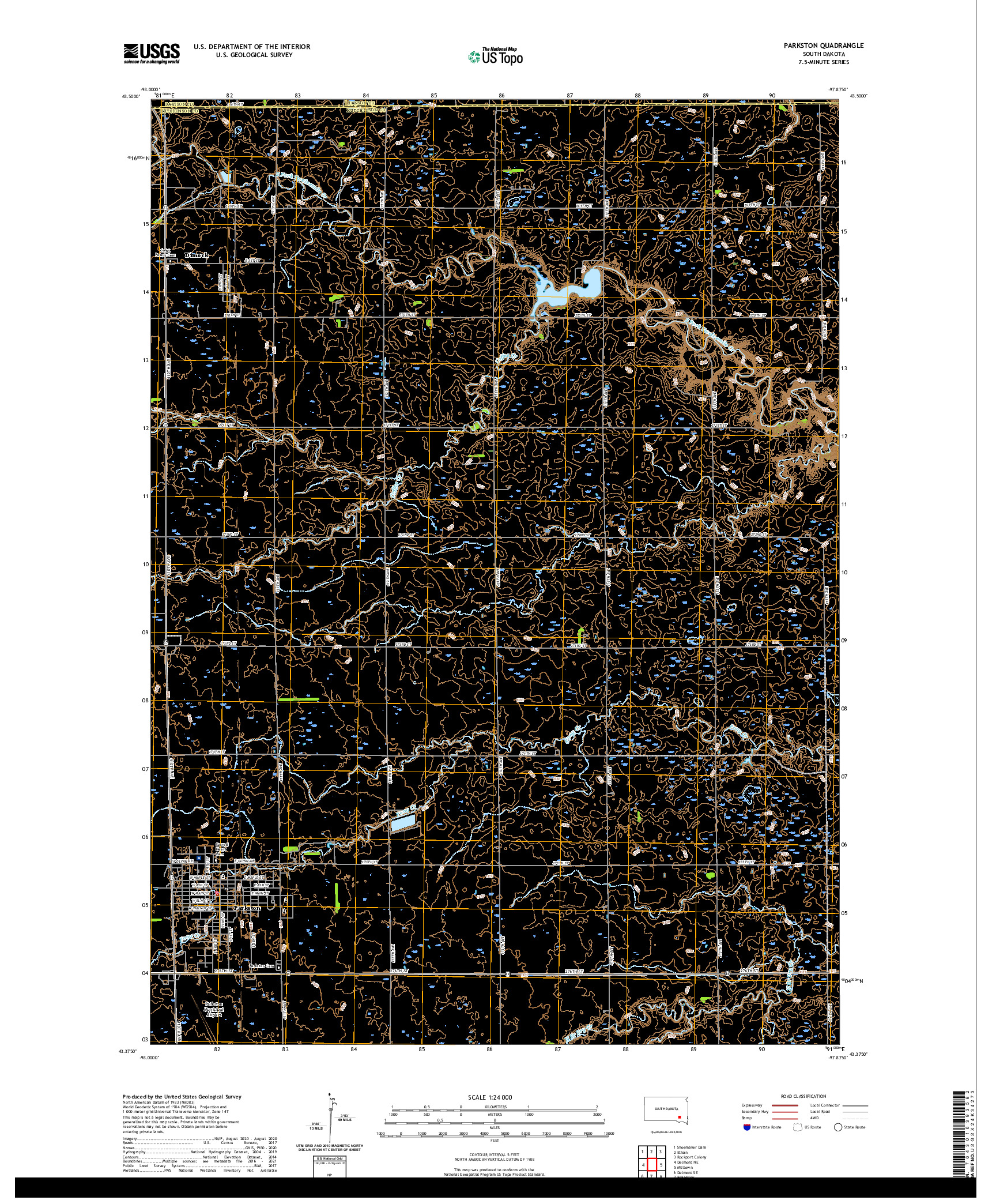 USGS US TOPO 7.5-MINUTE MAP FOR PARKSTON, SD 2021