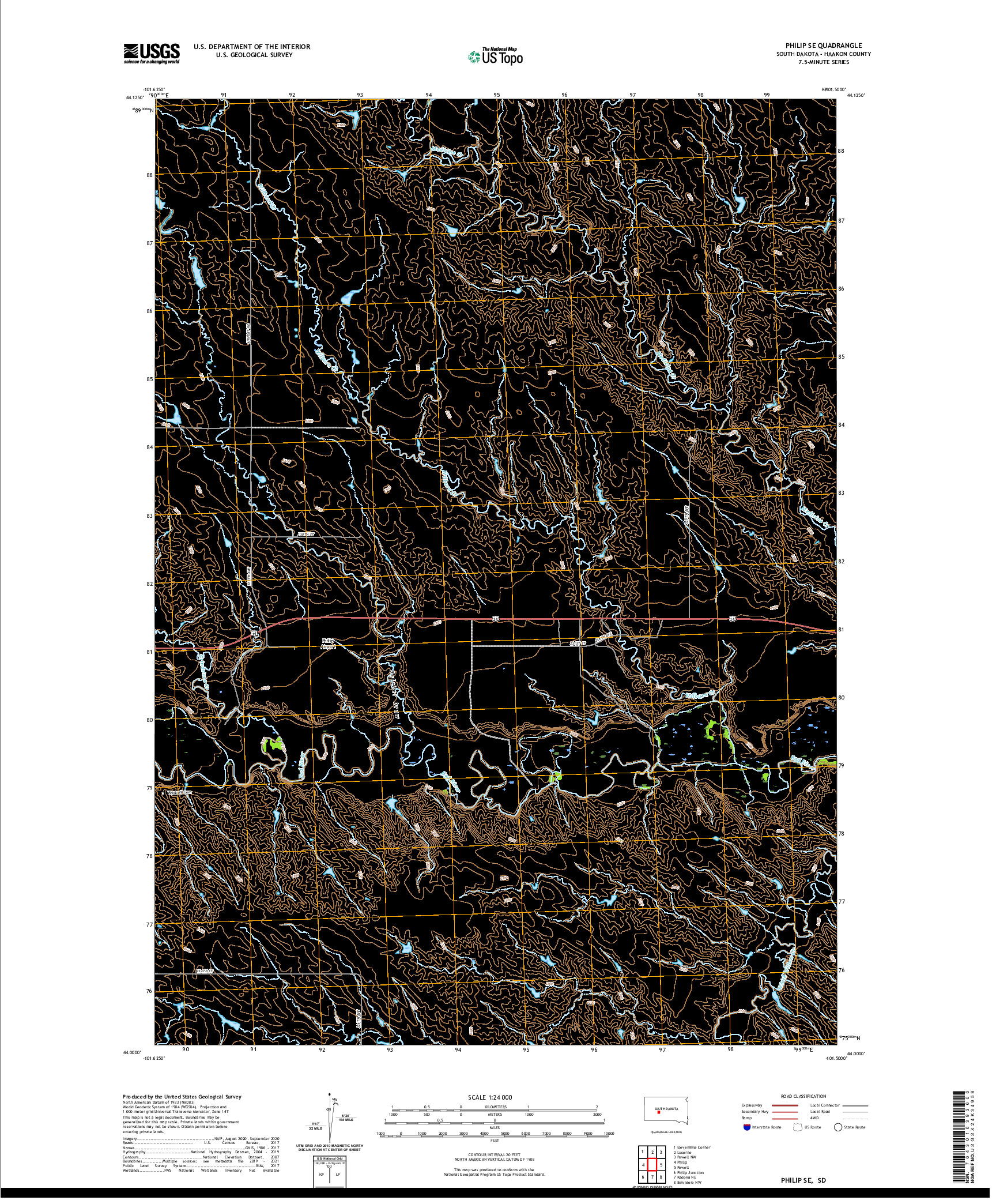 USGS US TOPO 7.5-MINUTE MAP FOR PHILIP SE, SD 2021