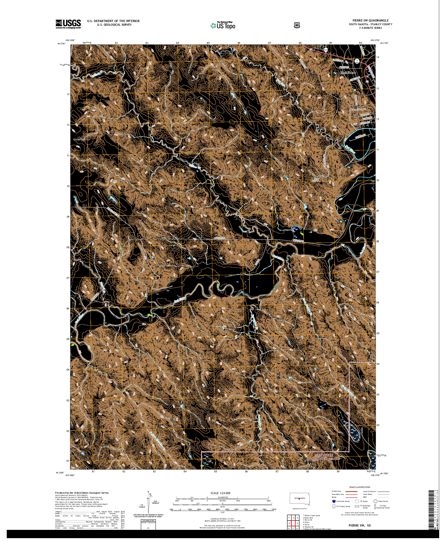 USGS US TOPO 7.5-MINUTE MAP FOR PIERRE SW, SD 2021