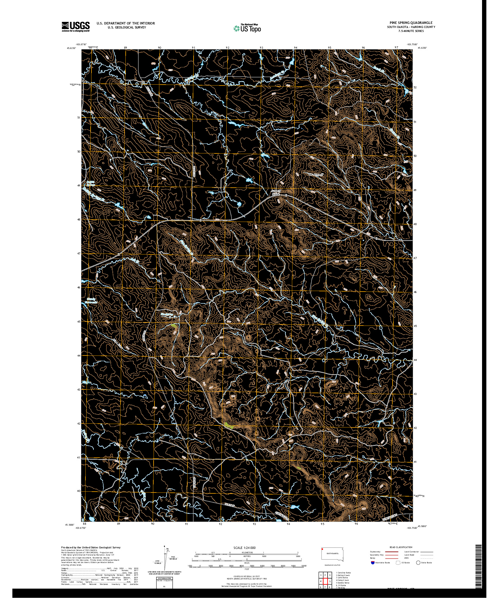 USGS US TOPO 7.5-MINUTE MAP FOR PINE SPRING, SD 2021