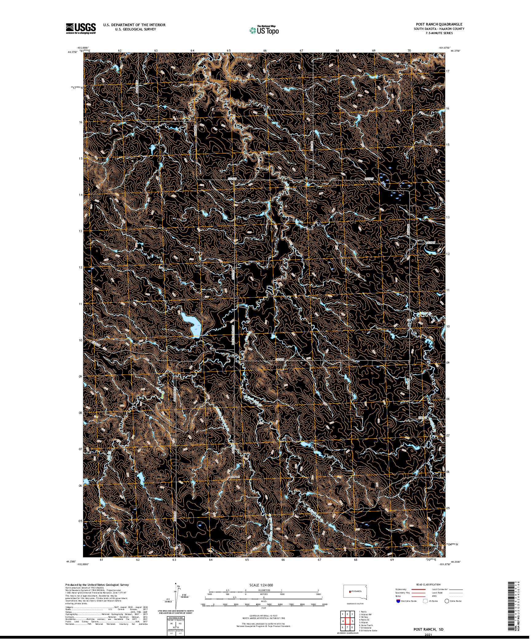 USGS US TOPO 7.5-MINUTE MAP FOR POST RANCH, SD 2021