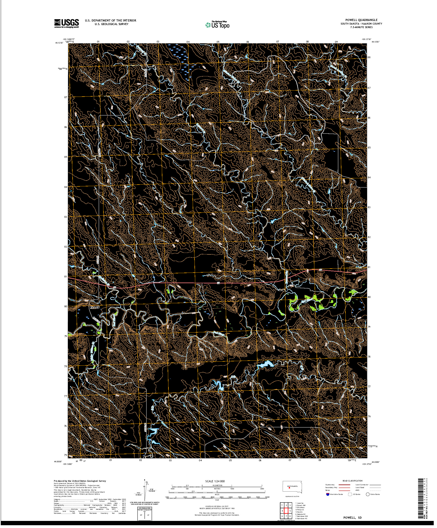 USGS US TOPO 7.5-MINUTE MAP FOR POWELL, SD 2021