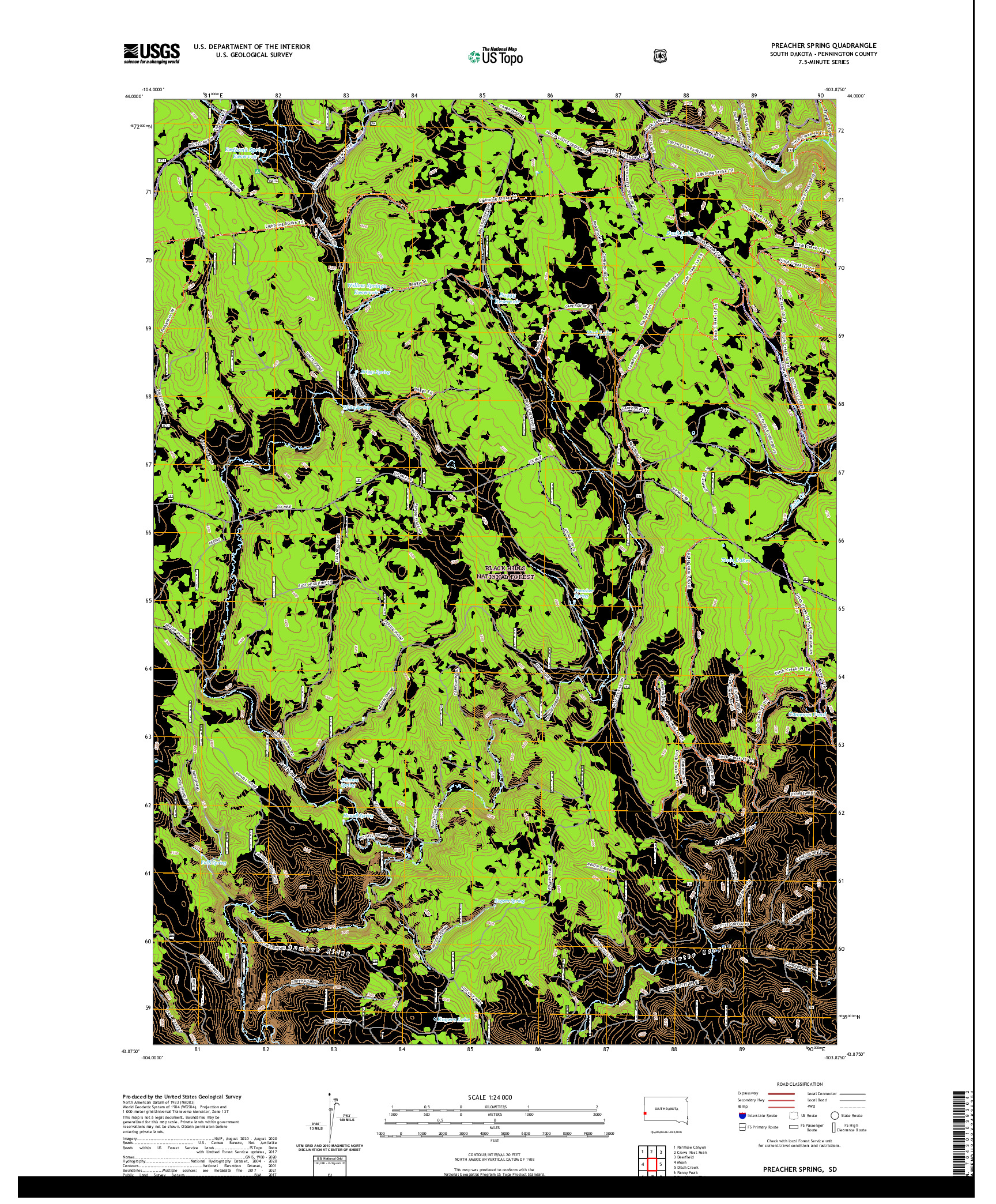 USGS US TOPO 7.5-MINUTE MAP FOR PREACHER SPRING, SD 2021