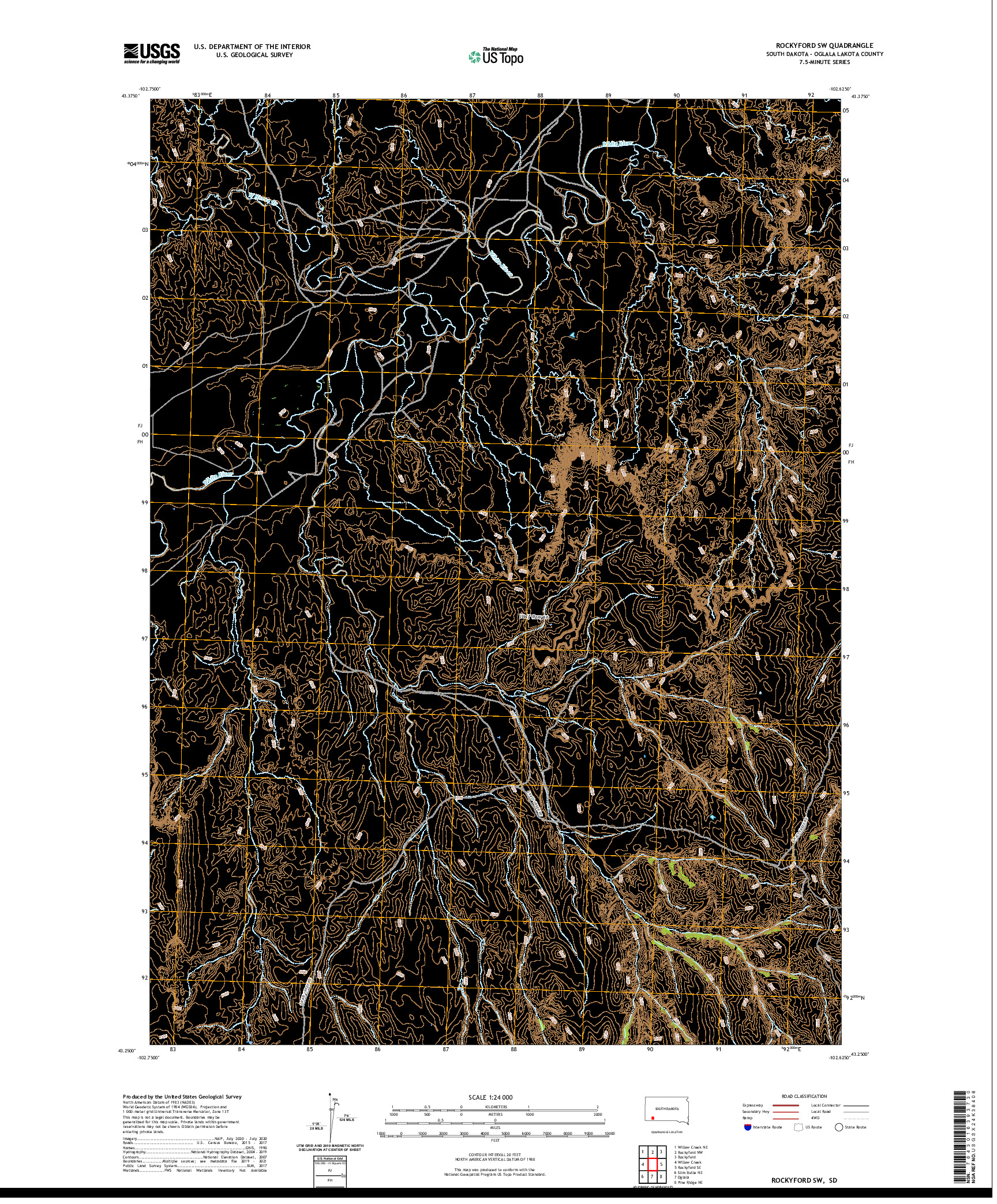 USGS US TOPO 7.5-MINUTE MAP FOR ROCKYFORD SW, SD 2021