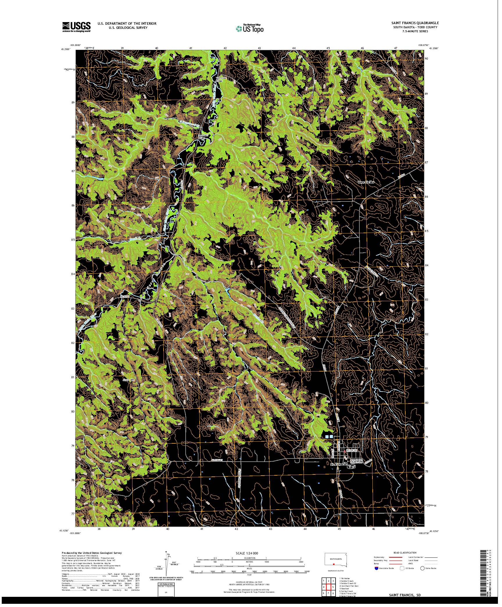 USGS US TOPO 7.5-MINUTE MAP FOR SAINT FRANCIS, SD 2021