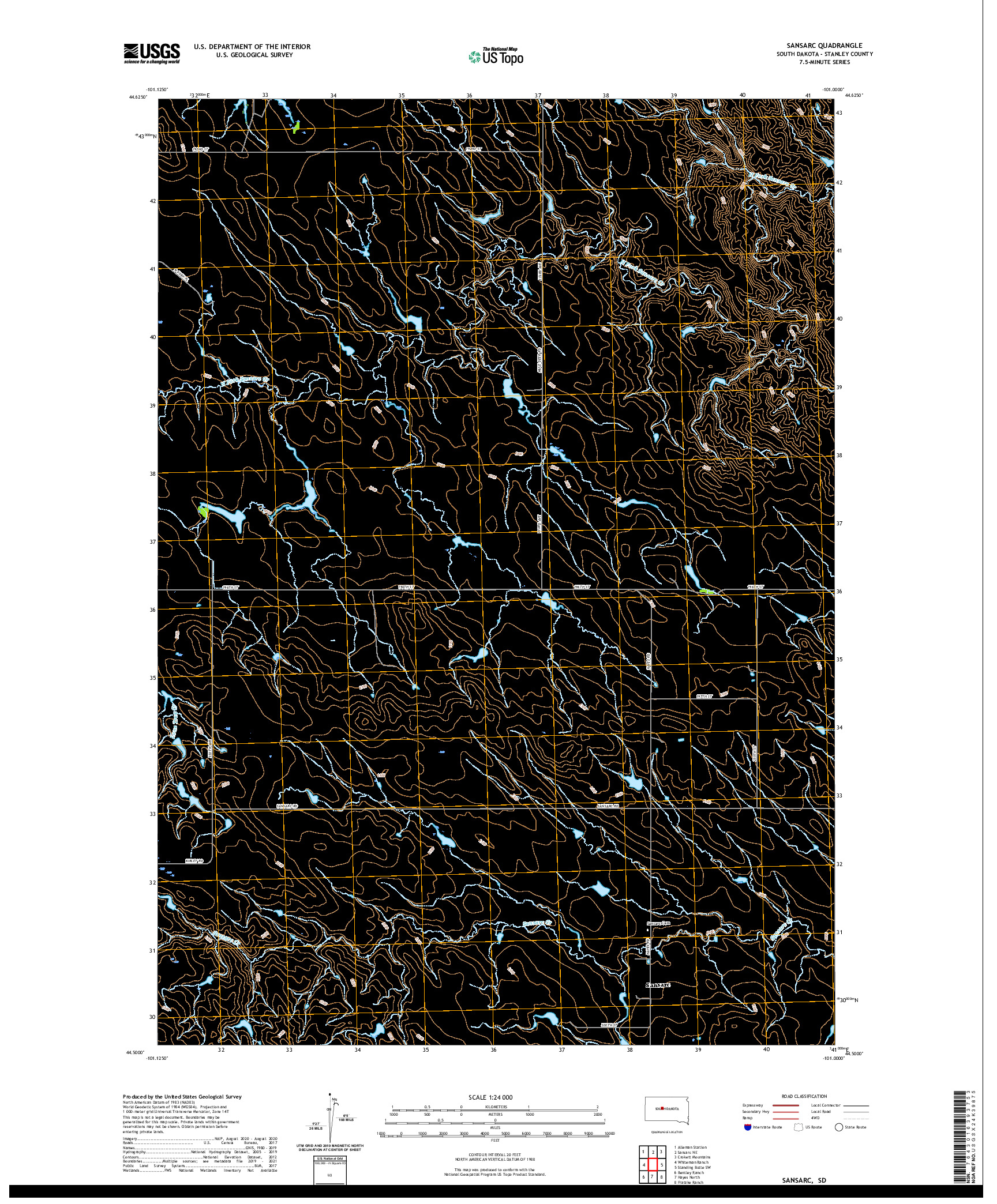 USGS US TOPO 7.5-MINUTE MAP FOR SANSARC, SD 2021