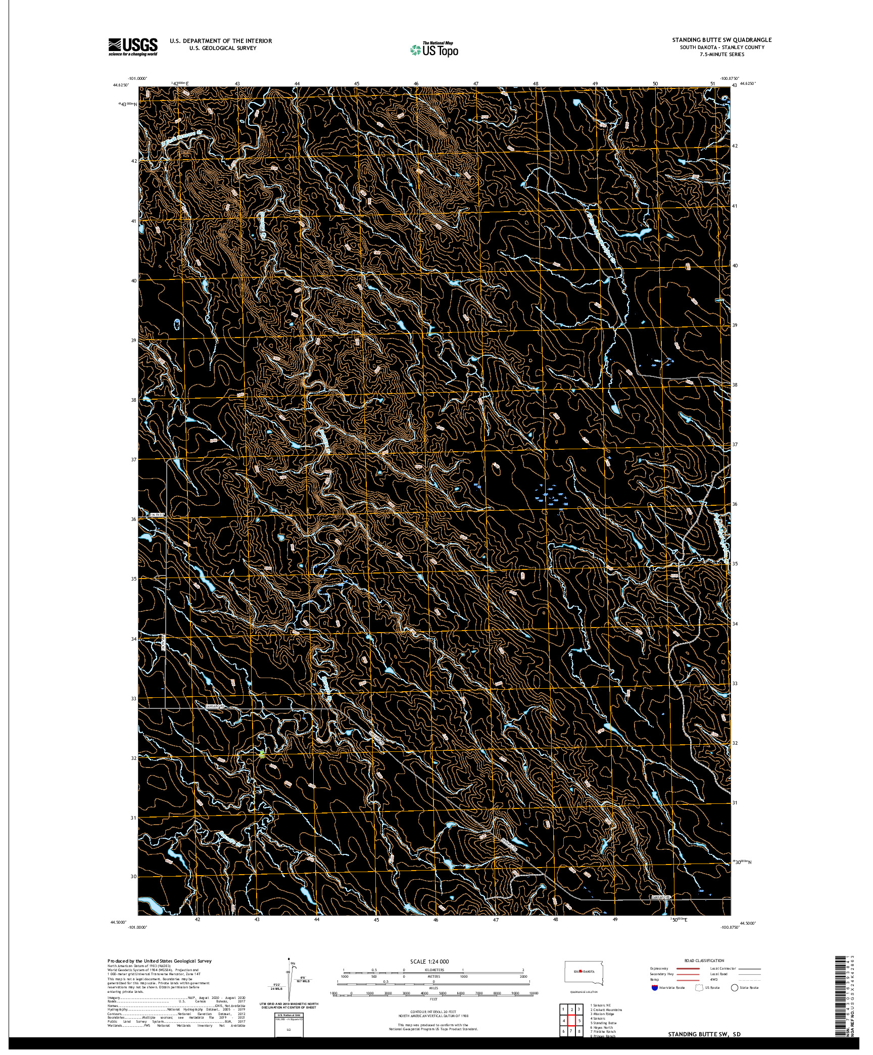 USGS US TOPO 7.5-MINUTE MAP FOR STANDING BUTTE SW, SD 2021