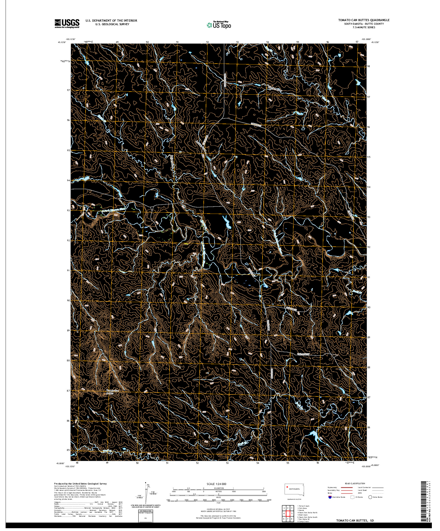 USGS US TOPO 7.5-MINUTE MAP FOR TOMATO CAN BUTTES, SD 2021