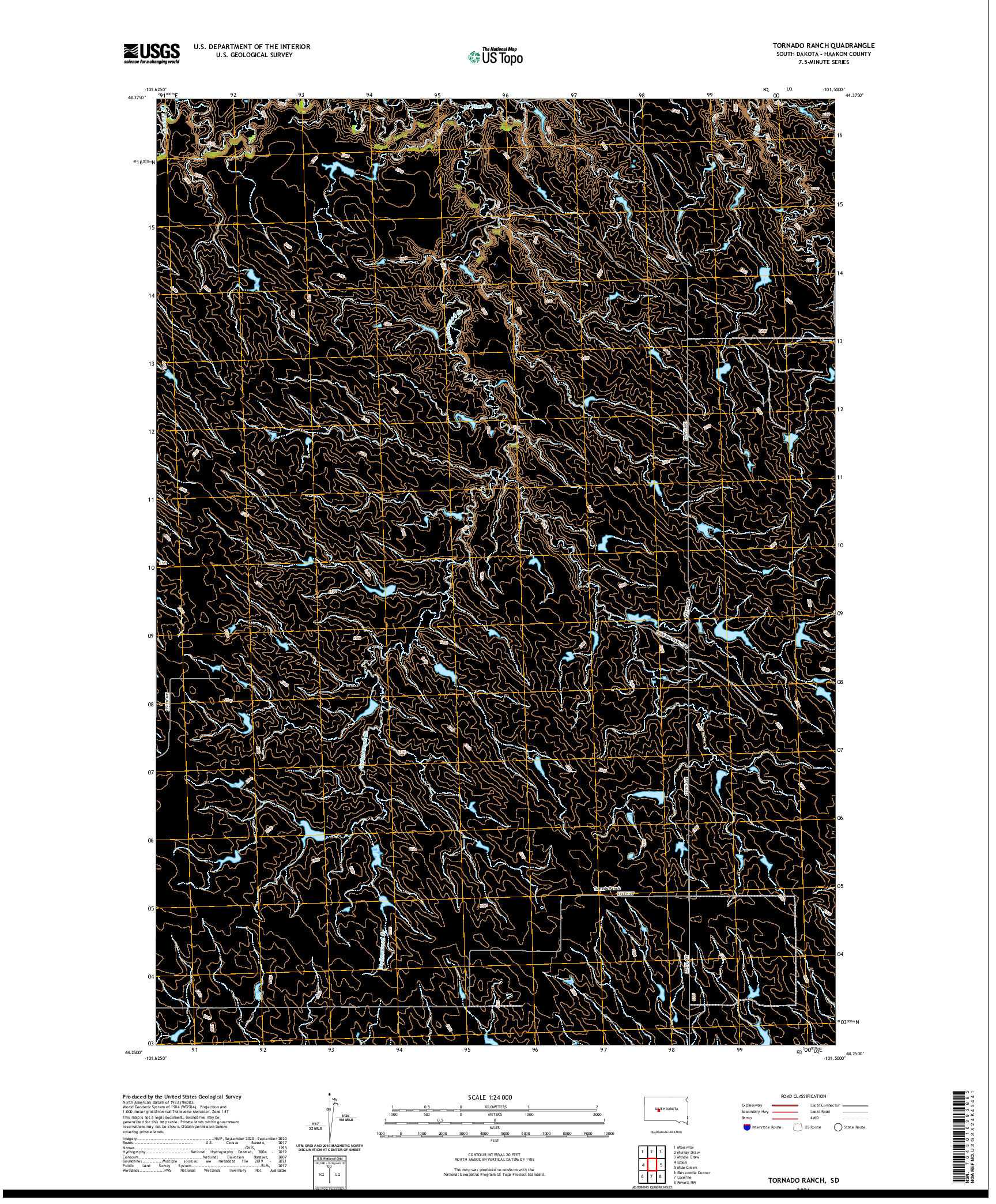 USGS US TOPO 7.5-MINUTE MAP FOR TORNADO RANCH, SD 2021