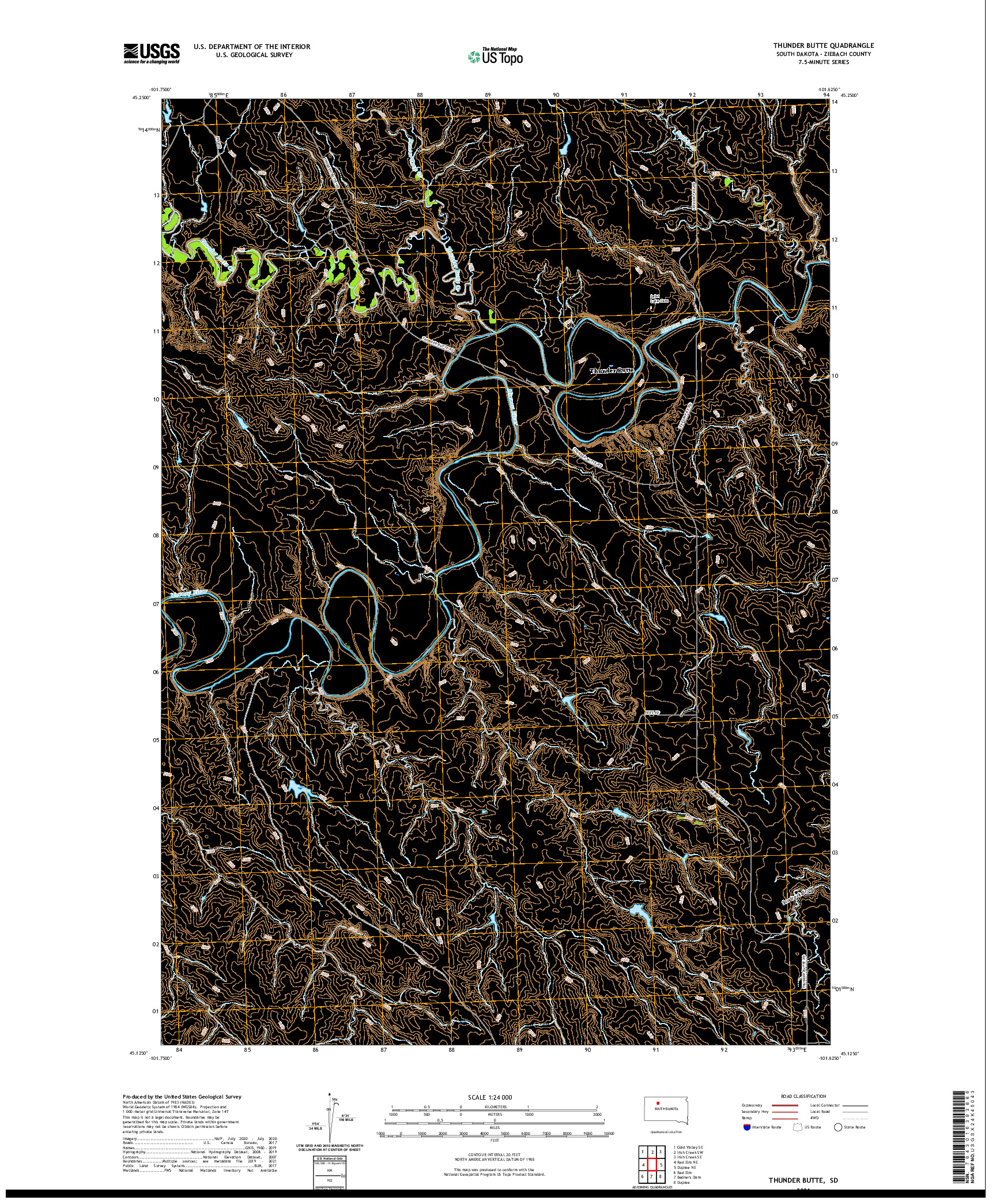 USGS US TOPO 7.5-MINUTE MAP FOR THUNDER BUTTE, SD 2021