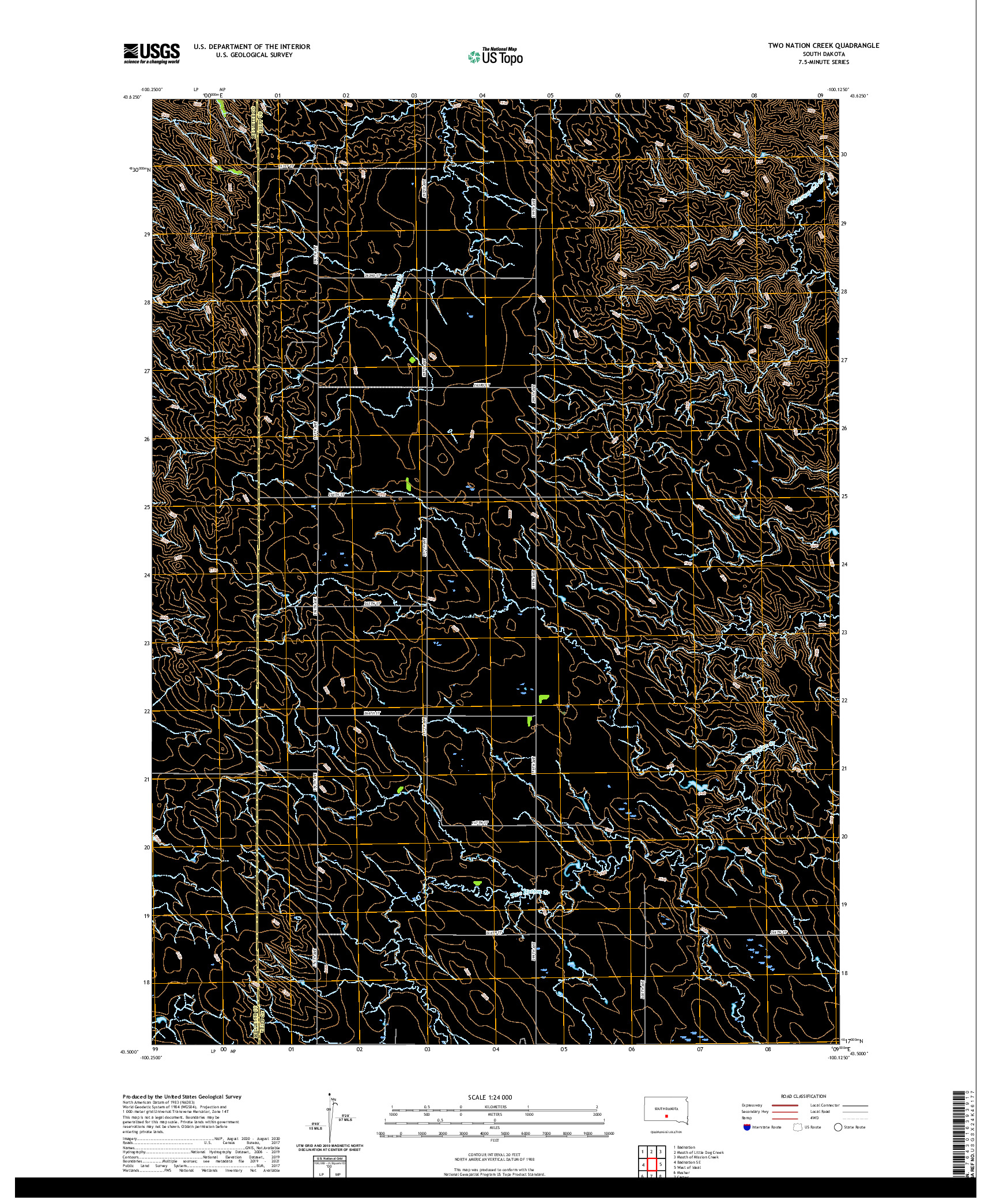 USGS US TOPO 7.5-MINUTE MAP FOR TWO NATION CREEK, SD 2021