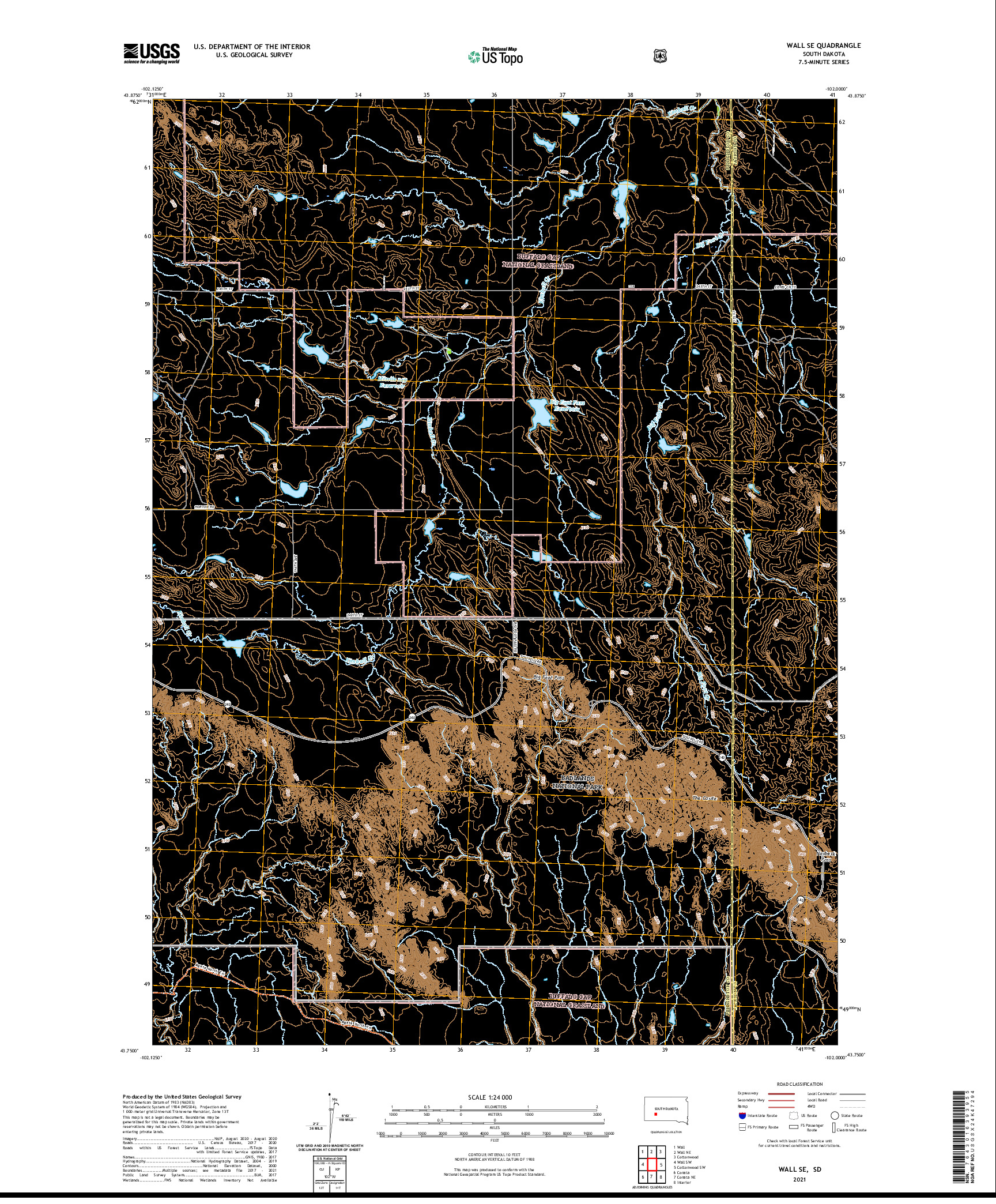 USGS US TOPO 7.5-MINUTE MAP FOR WALL SE, SD 2021