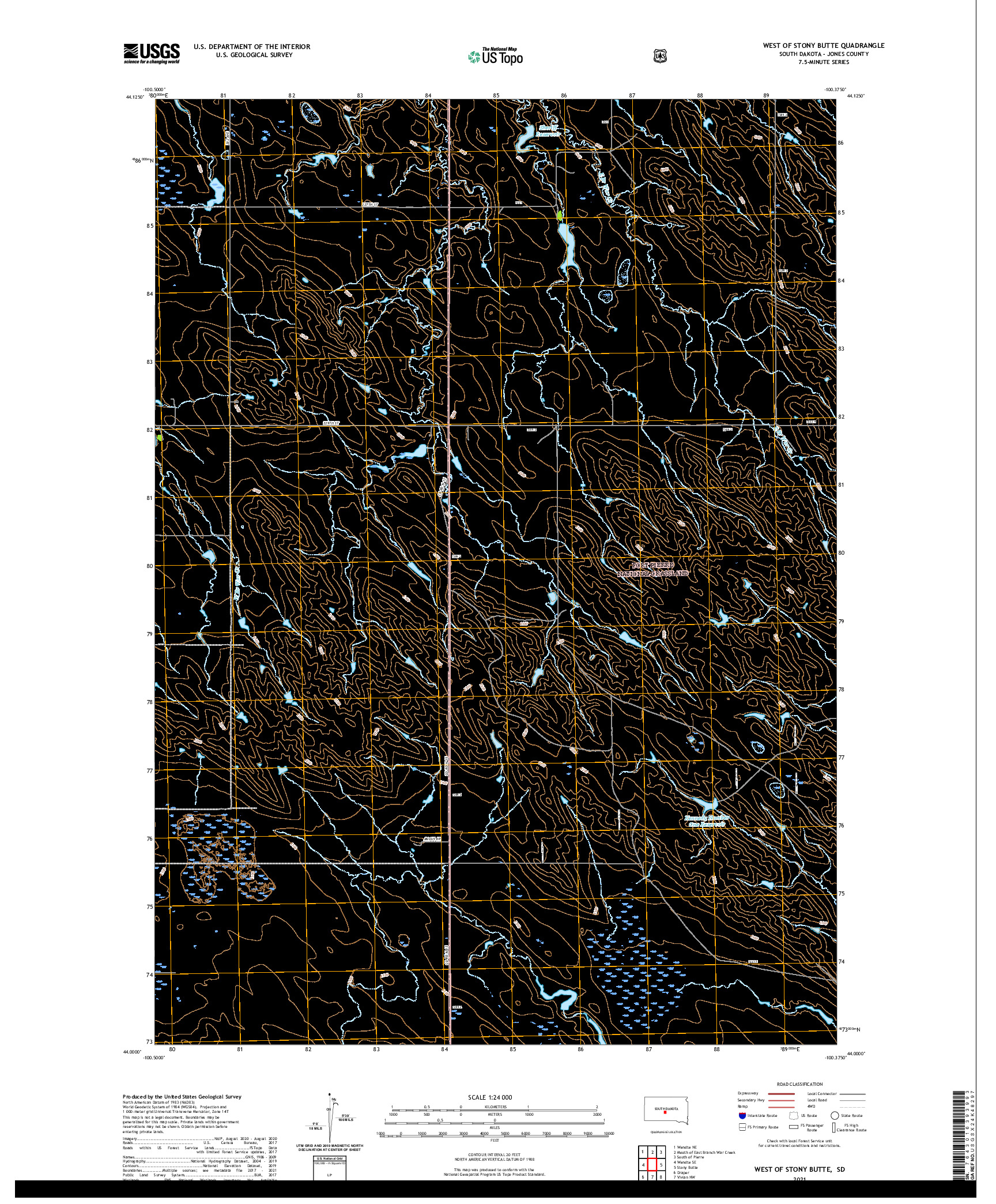 USGS US TOPO 7.5-MINUTE MAP FOR WEST OF STONY BUTTE, SD 2021