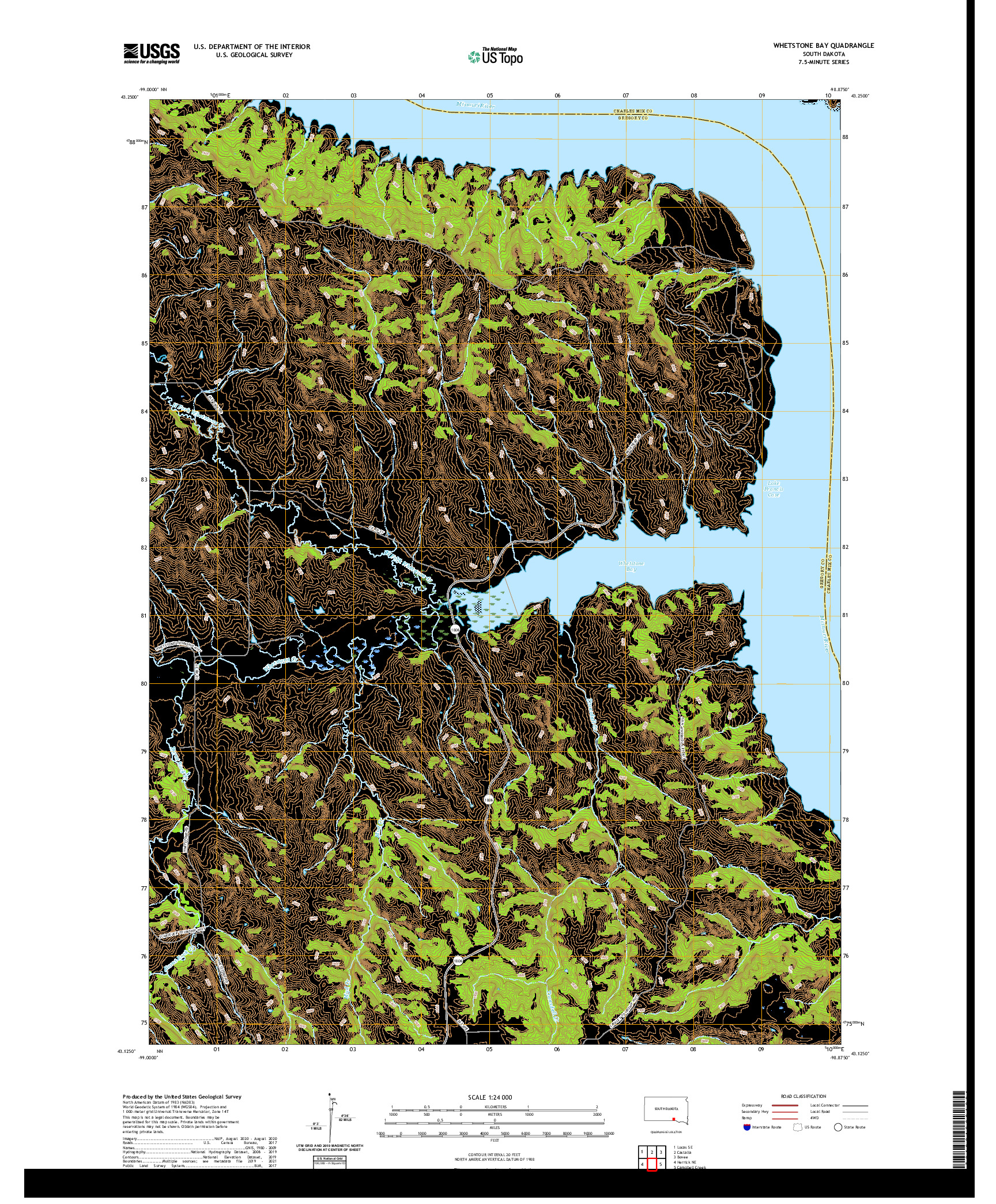 USGS US TOPO 7.5-MINUTE MAP FOR WHETSTONE BAY, SD 2021