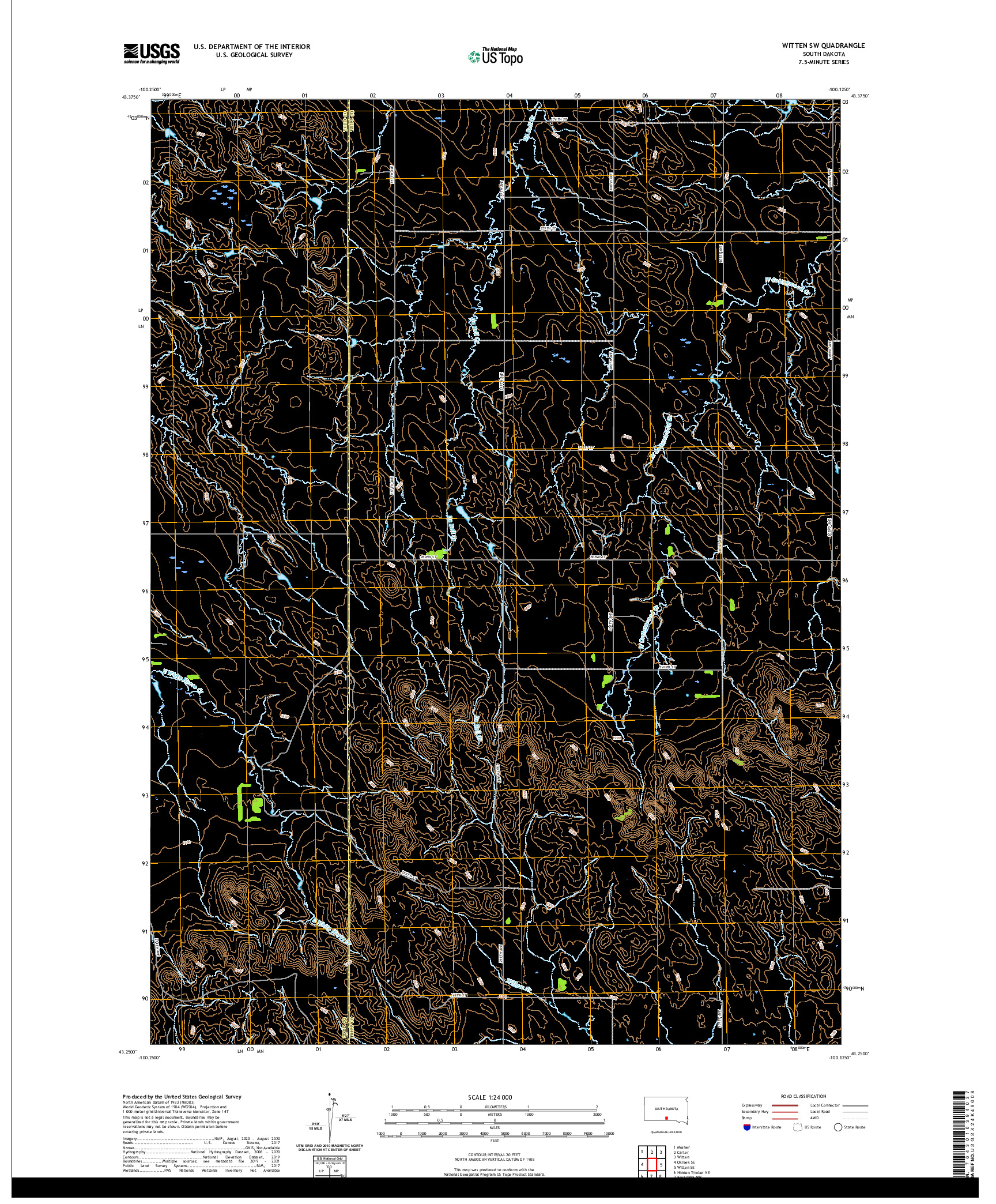 USGS US TOPO 7.5-MINUTE MAP FOR WITTEN SW, SD 2021