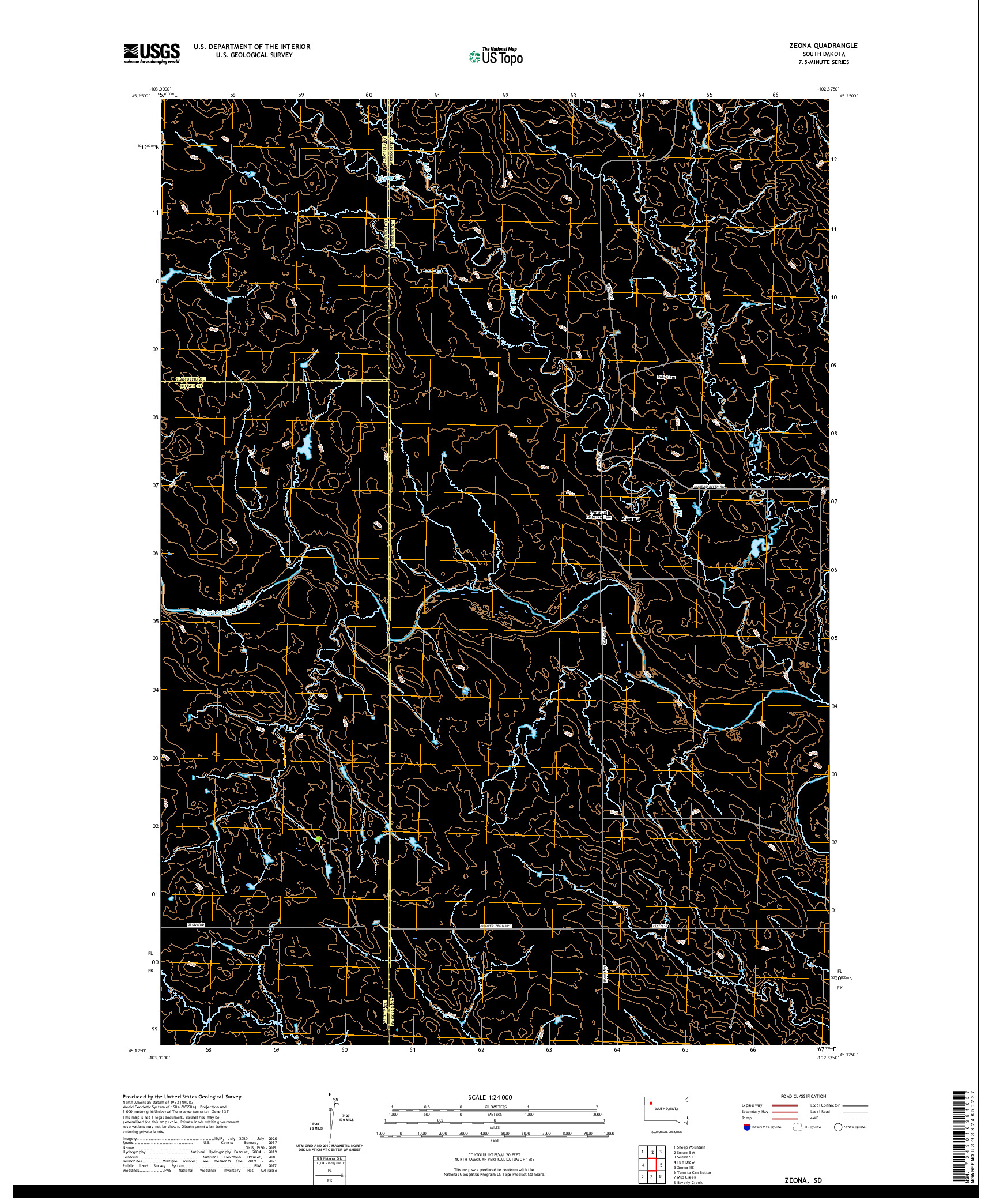 USGS US TOPO 7.5-MINUTE MAP FOR ZEONA, SD 2021