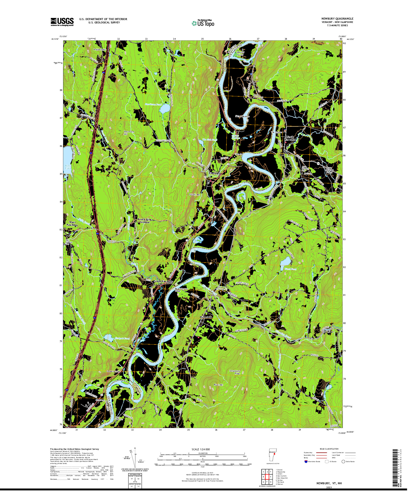 USGS US TOPO 7.5-MINUTE MAP FOR NEWBURY, VT,NH 2021