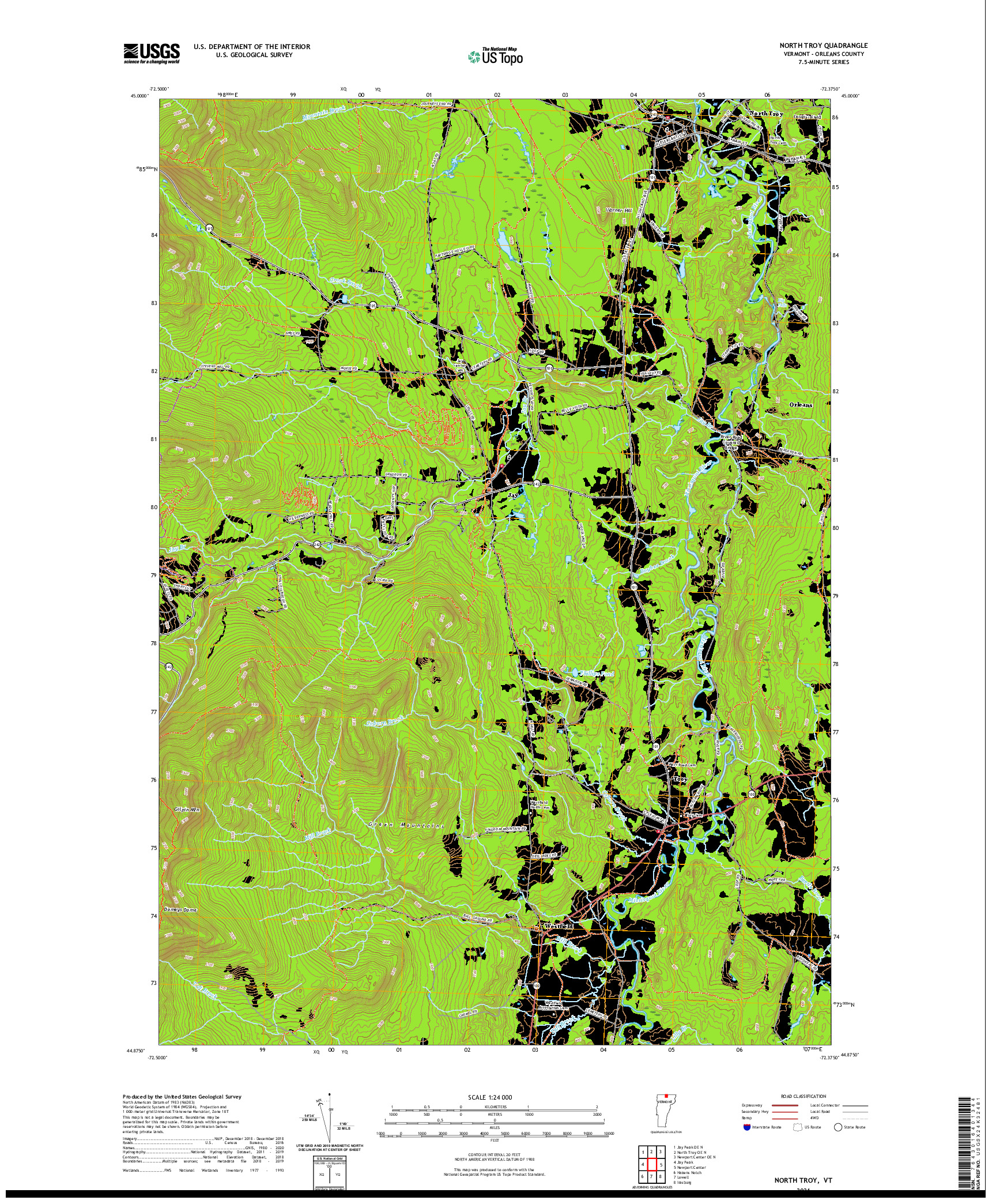 USGS US TOPO 7.5-MINUTE MAP FOR NORTH TROY, VT 2021