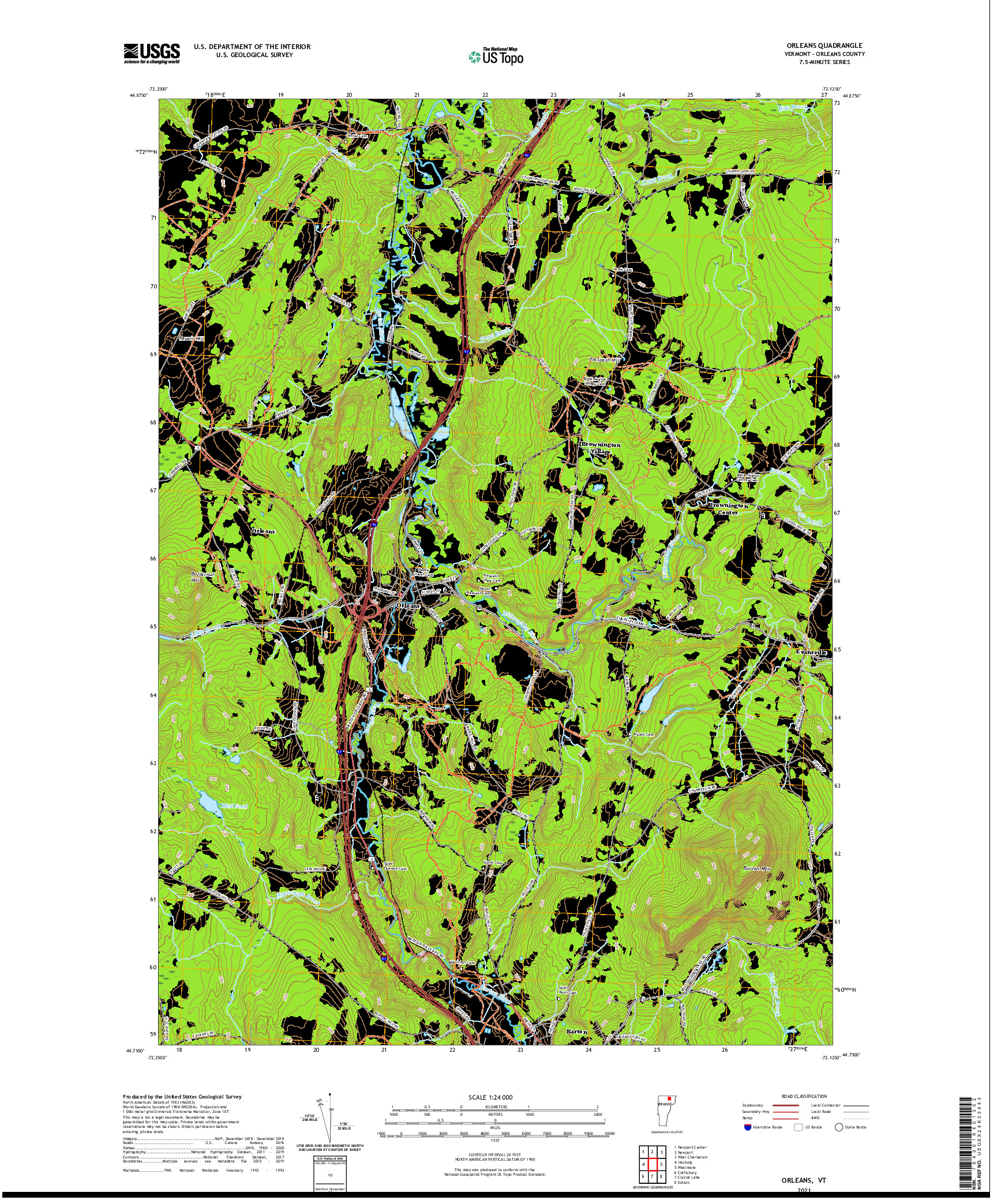 USGS US TOPO 7.5-MINUTE MAP FOR ORLEANS, VT 2021