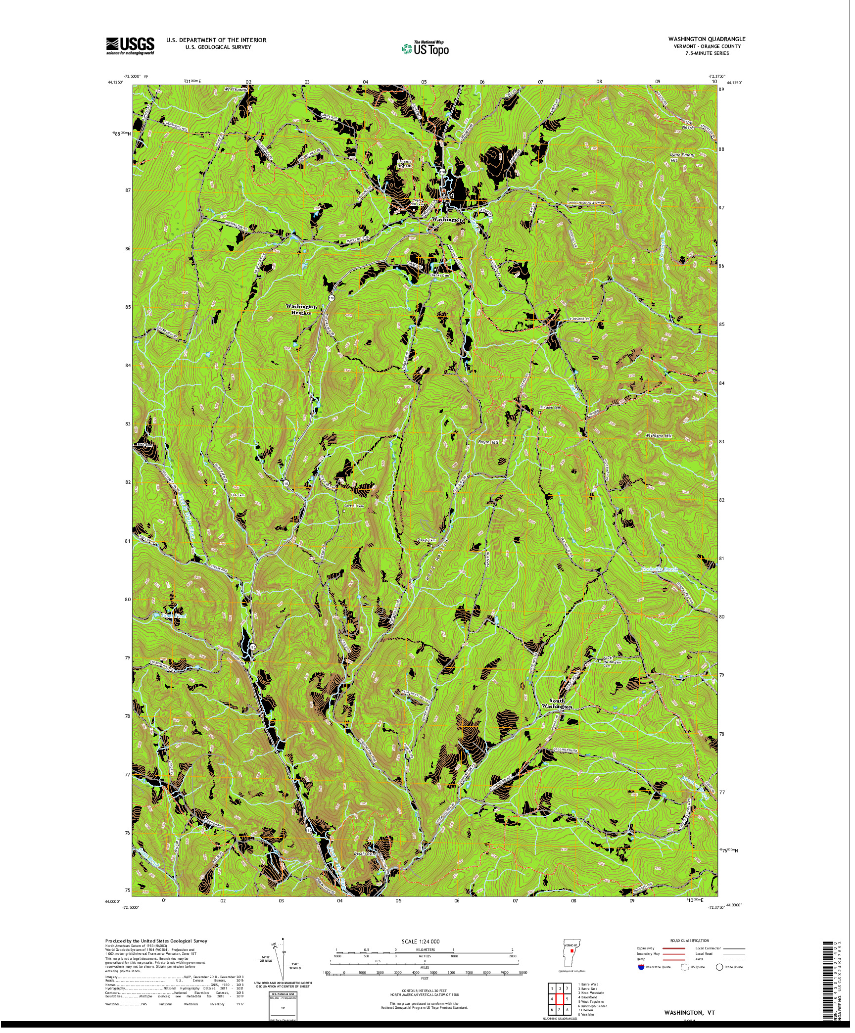 USGS US TOPO 7.5-MINUTE MAP FOR WASHINGTON, VT 2021