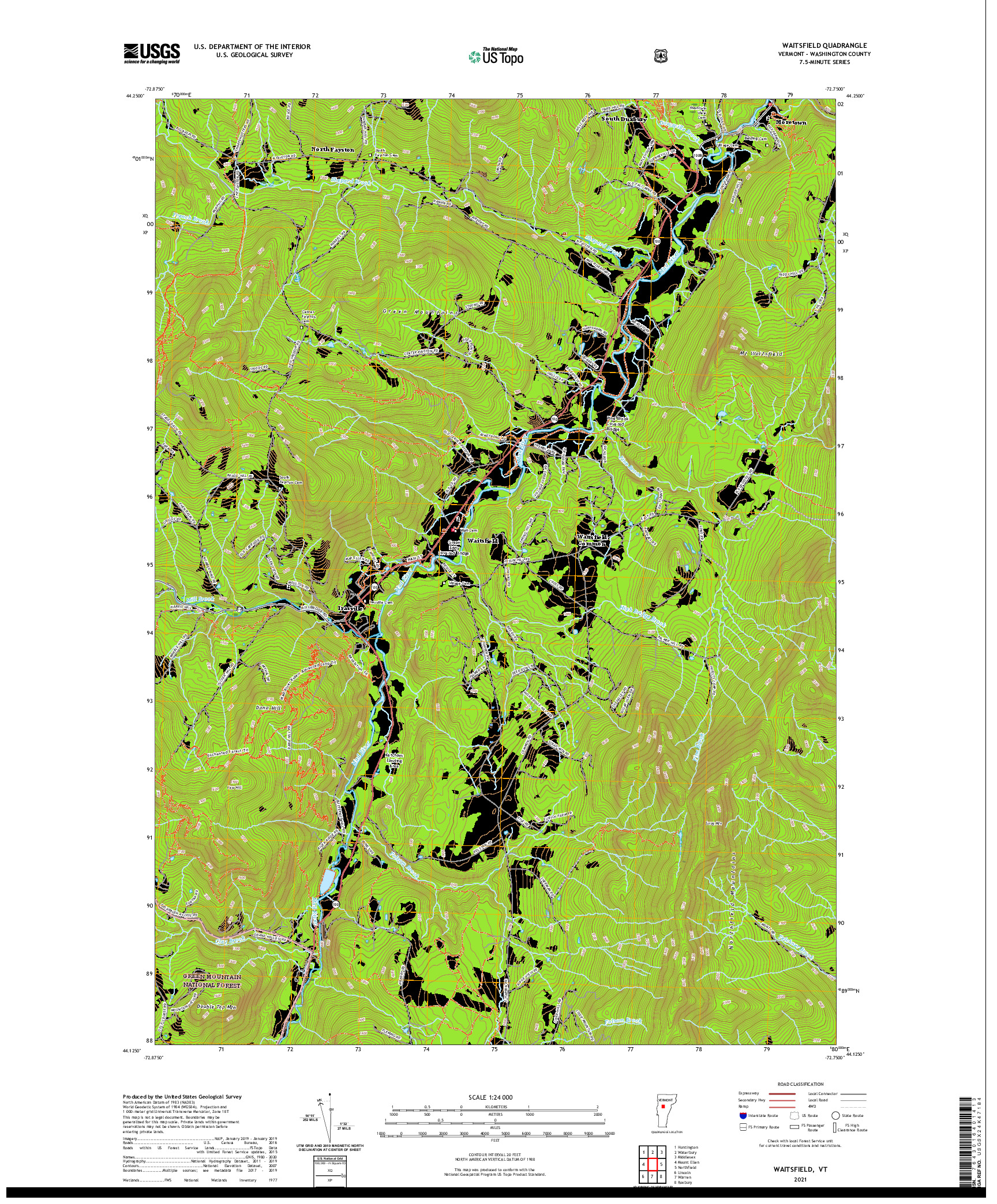 USGS US TOPO 7.5-MINUTE MAP FOR WAITSFIELD, VT 2021