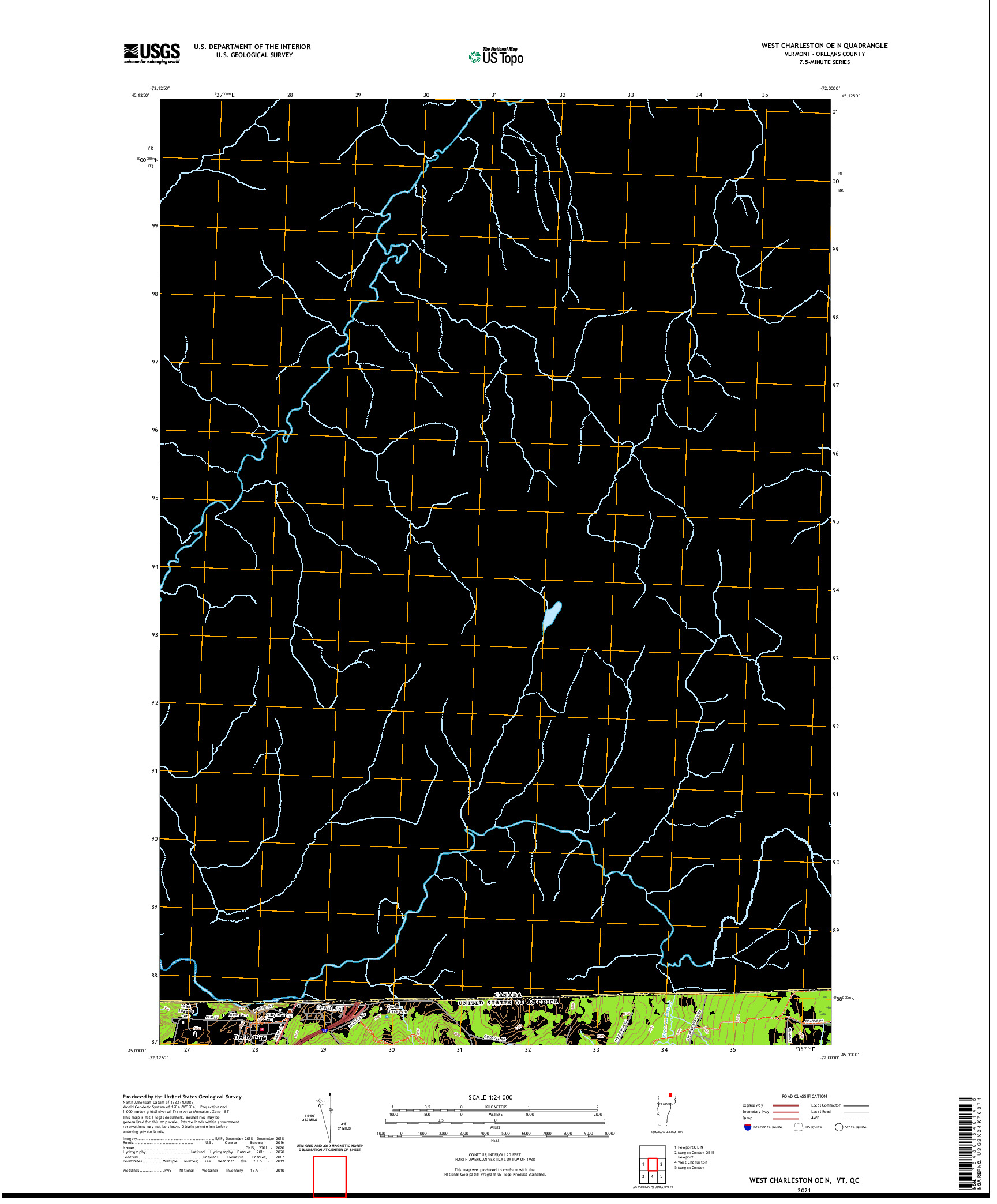 USGS US TOPO 7.5-MINUTE MAP FOR WEST CHARLESTON OE N, VT,QC 2021