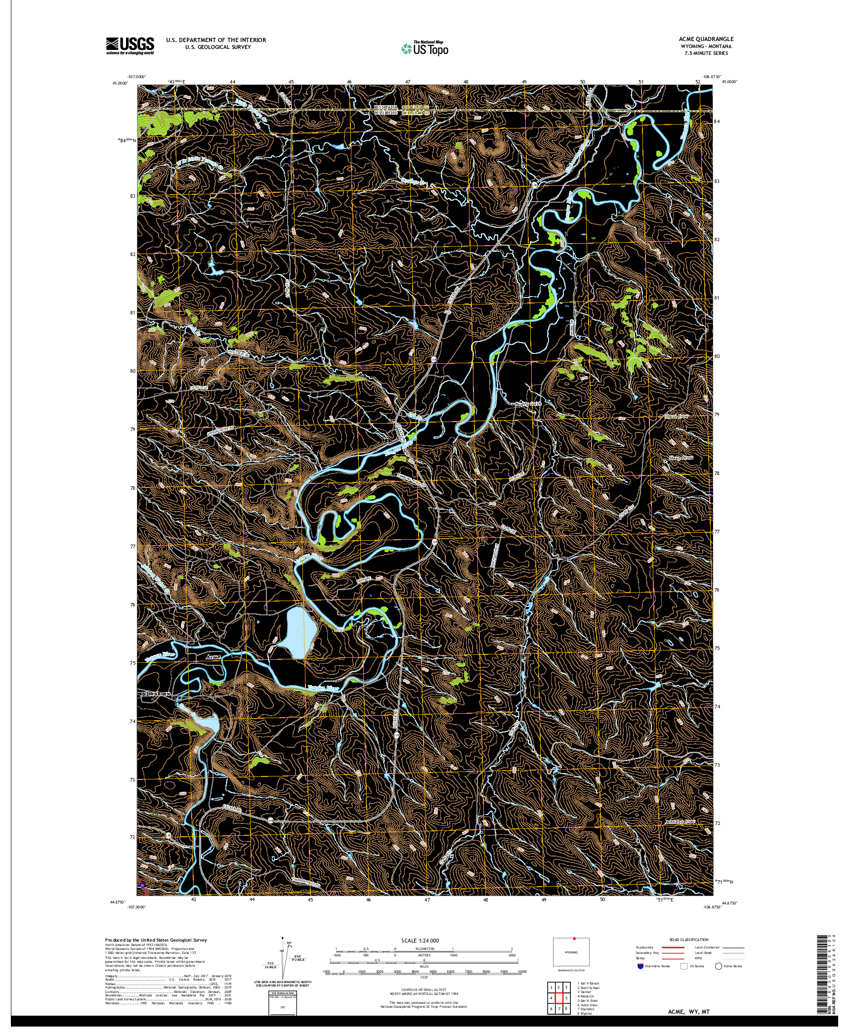 US TOPO 7.5-MINUTE MAP FOR ACME, WY,MT