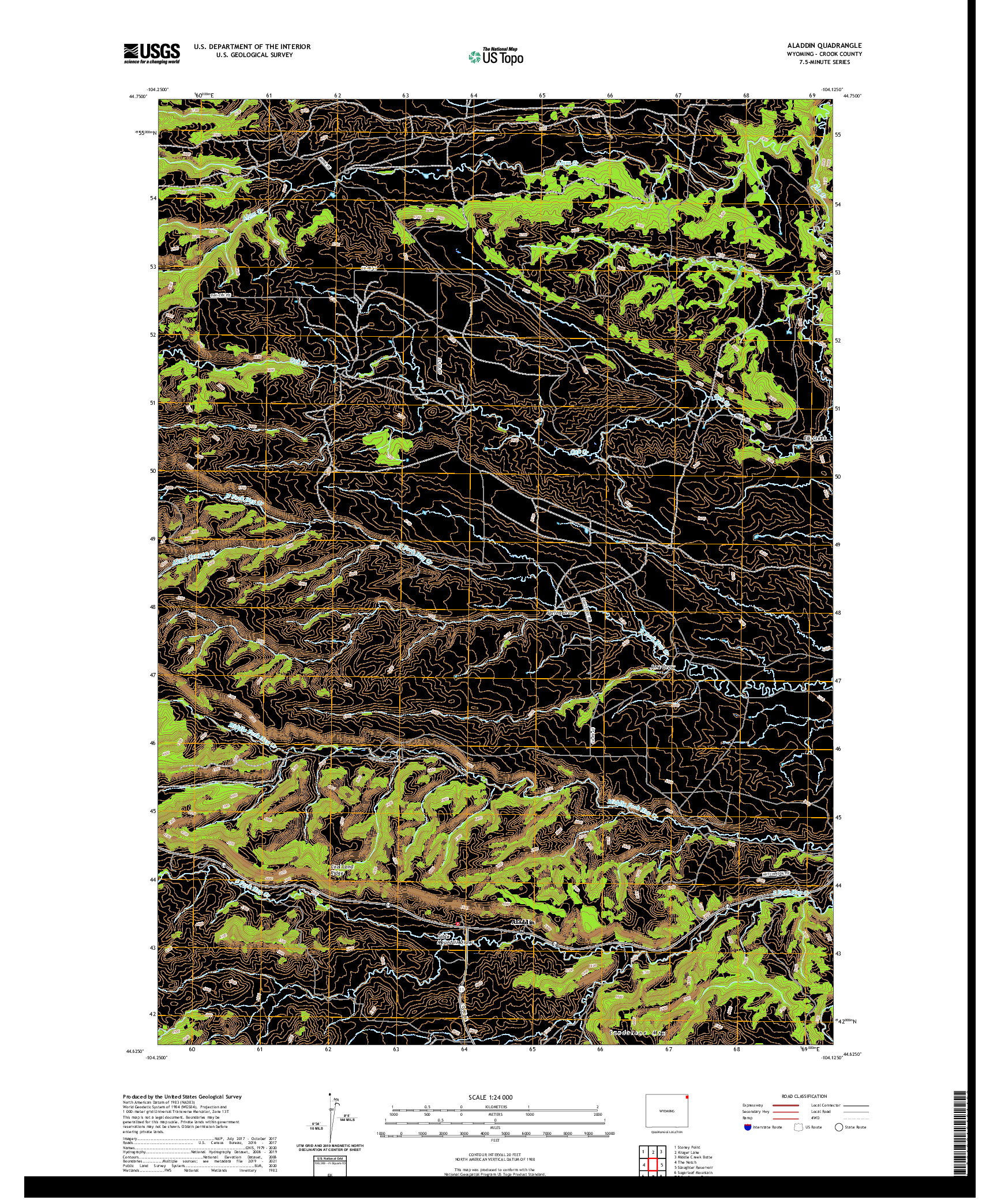 USGS US TOPO 7.5-MINUTE MAP FOR ALADDIN, WY 2021