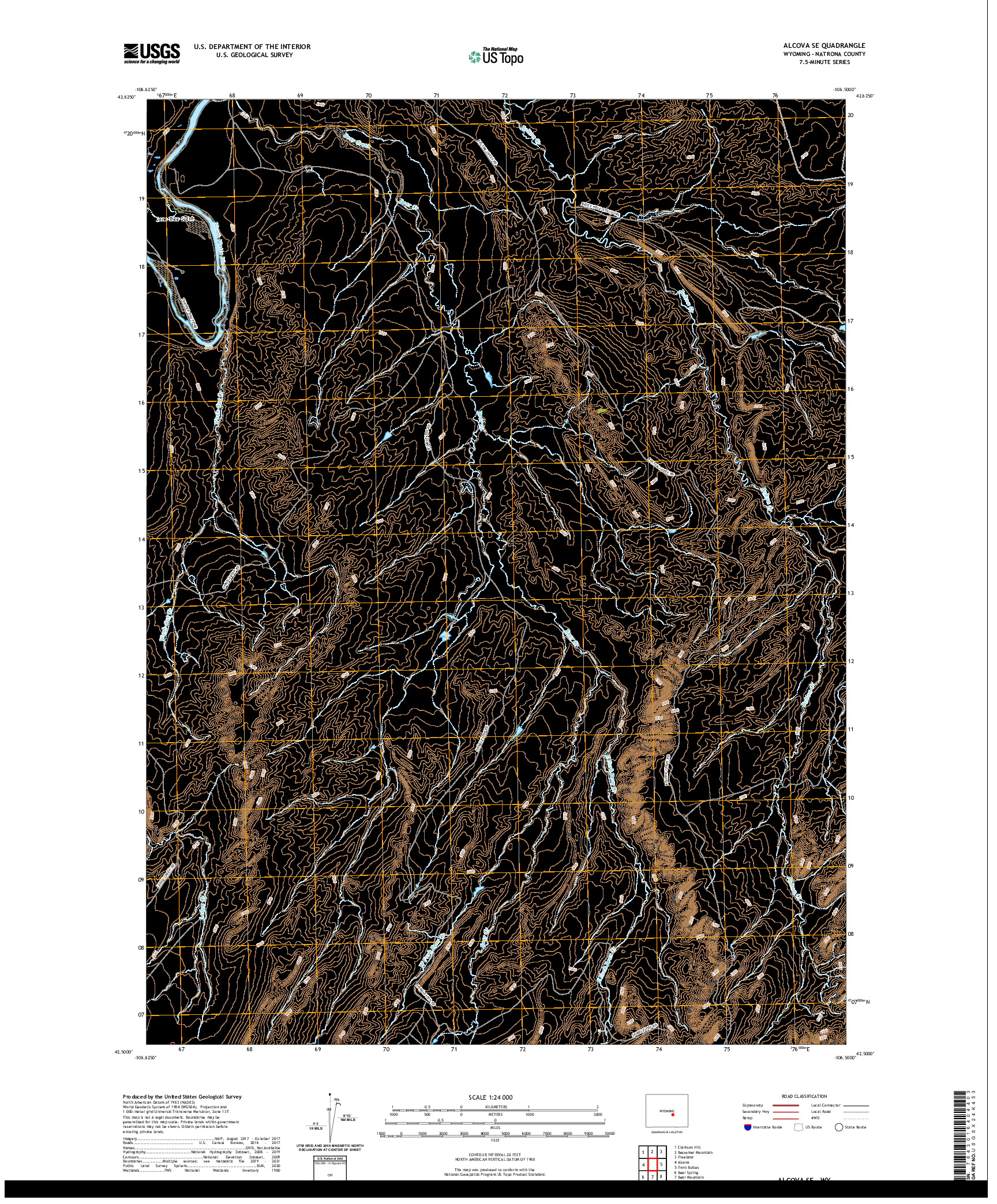 USGS US TOPO 7.5-MINUTE MAP FOR ALCOVA SE, WY 2021