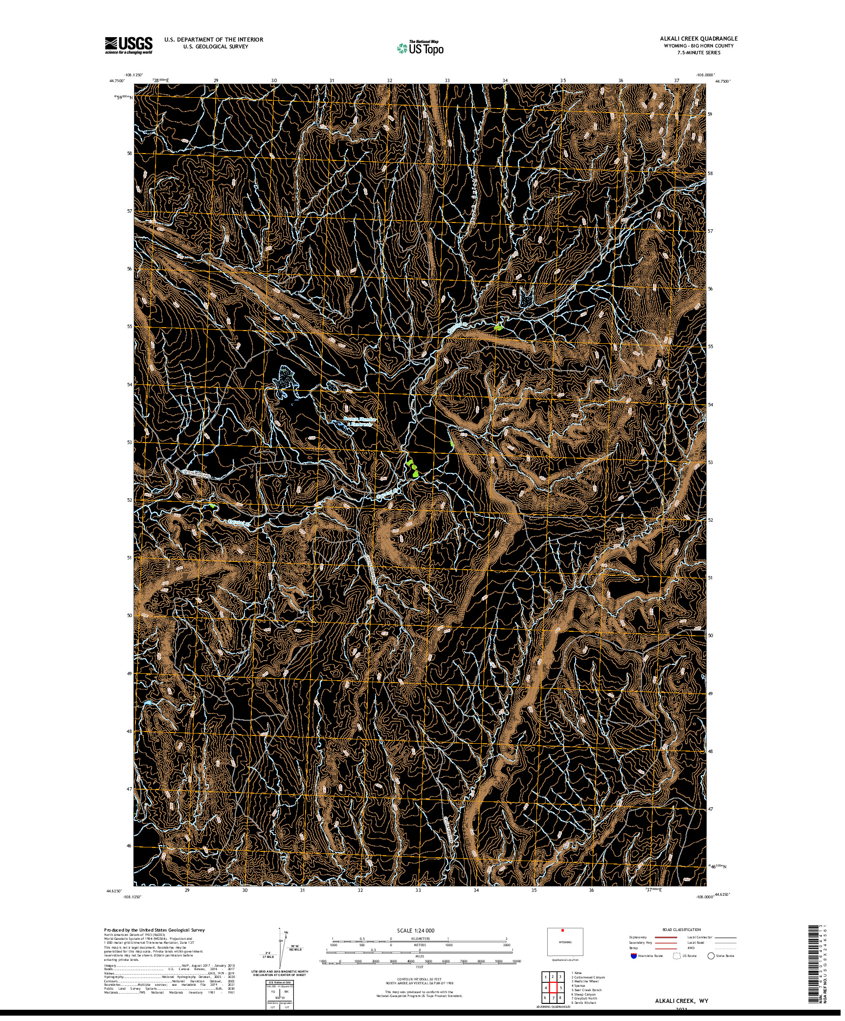 USGS US TOPO 7.5-MINUTE MAP FOR ALKALI CREEK, WY 2021